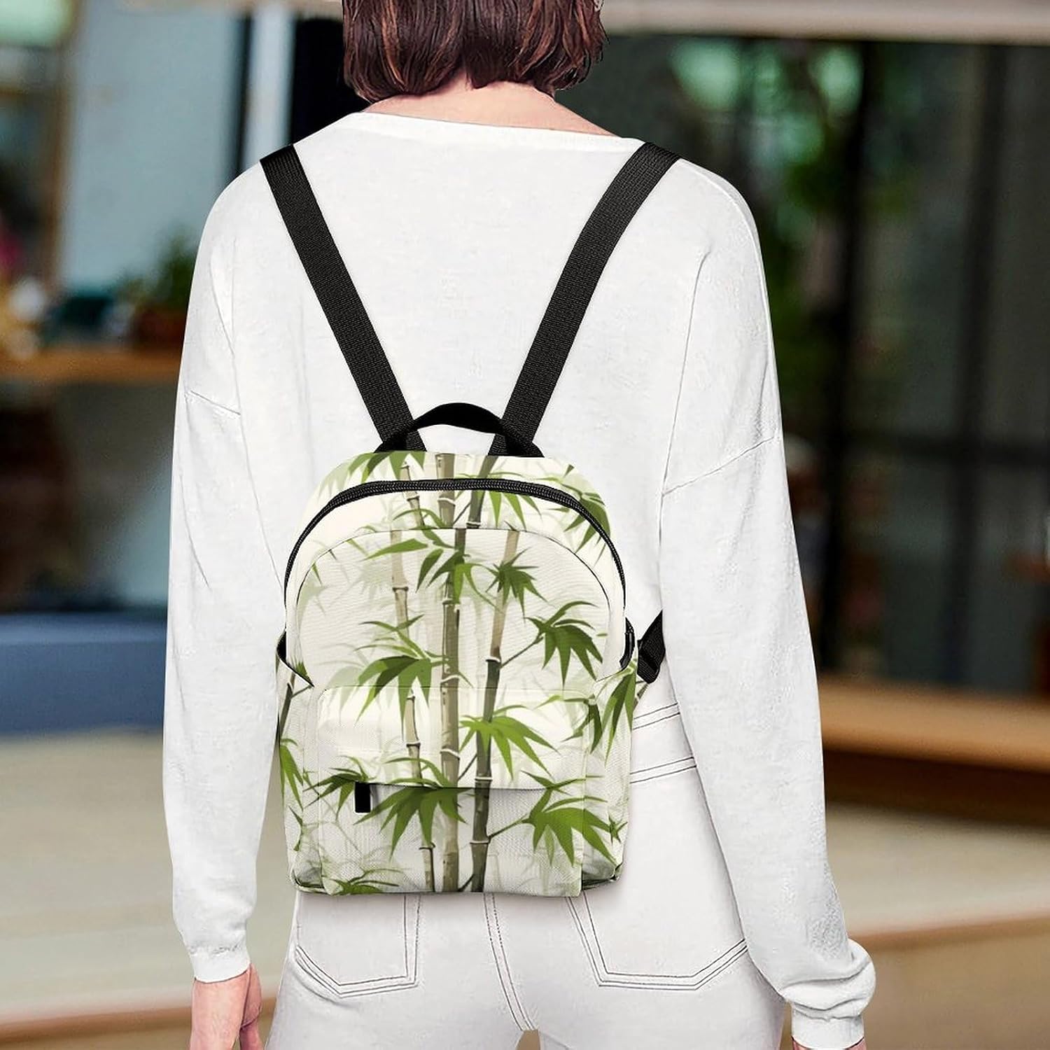 Waterproof Mini Backpack for Women - 10 Inch Oxford Lightweight Daypack Cute Bag Small Daypack Green Nature Plant Small Backpack Purse for Travel Work Weekender