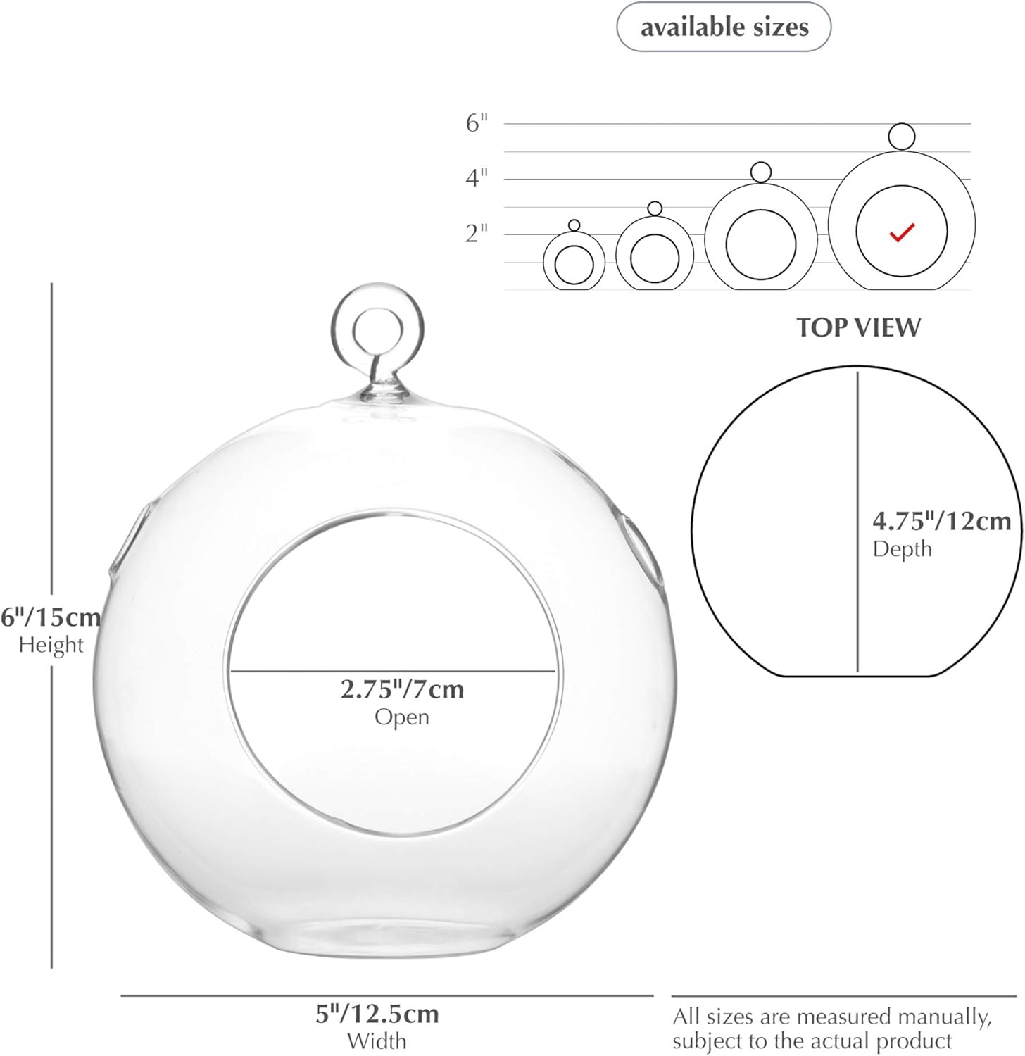 WGV Hanging Terrarium Globe, Width 5", Height 6", DIY Air Succulent Planter, Clear Glass Vase Orb with Flat Bottom, Candle Holder for Windowsill Outdoor Garden Decor, 6 Pieces Bulk