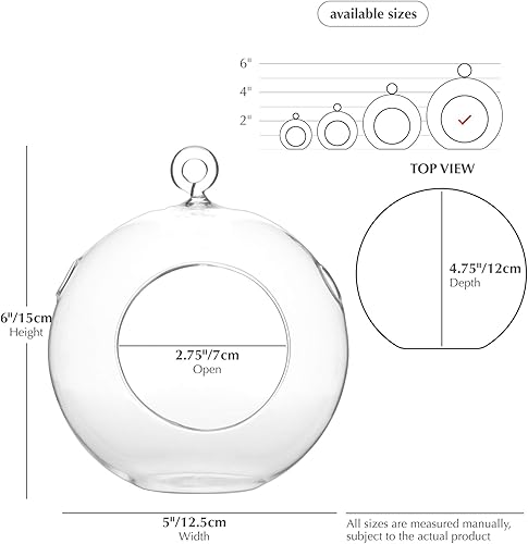 Miniatura 2 de WGV Globo de terrario colgante, ancho 5 pulgadas, altura 6 pulgadas, maceta de aire para suculentas, florero de vidrio transparente con parte
