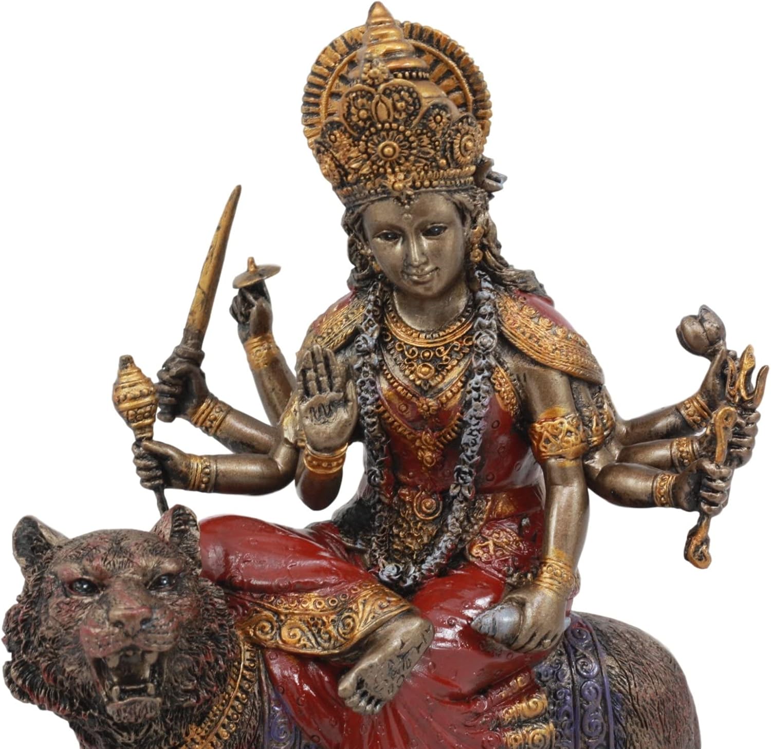 Ebros Gift Bronzed Eight Handed Hindu Goddess Shakti Devi Durga Sitting On Bahan Tiger Statue The Invincible Devi Shakti Independence Beautiful Altar Sculpture Figurine