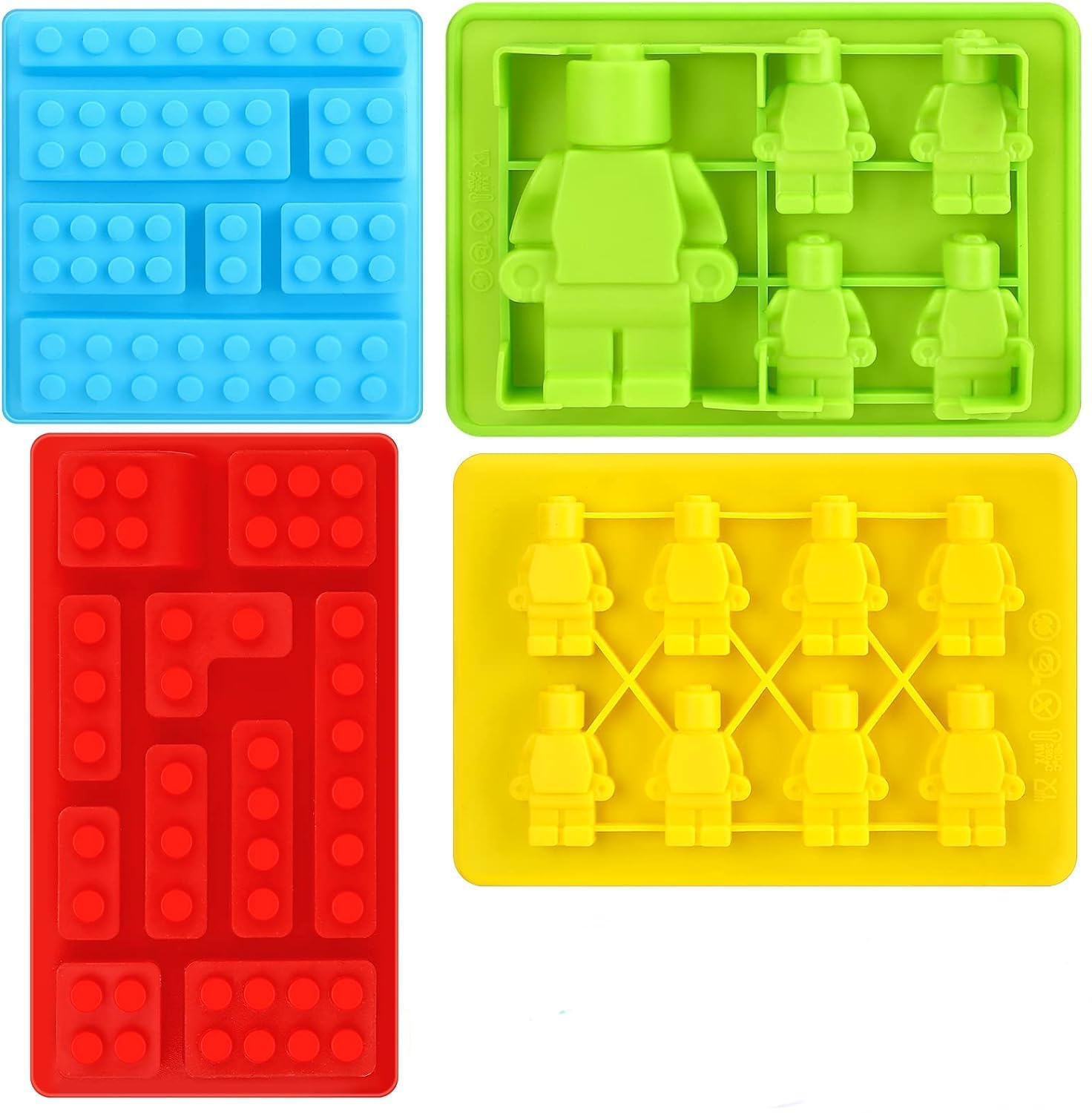 4-teiliges Silikonformen Set - Baustein & Roboter Förmchen Für Schokolade, Gelee & Backen