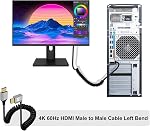 Left Angle HDMI Cable Coiled 4K 60Hz High Speed UHD HDMI Coiled Cable Support 3D, ARC, Ethernet for Computers, Blu Ray Players, Televisions, PS4/PS5 (Left Bent, 1.8 m)