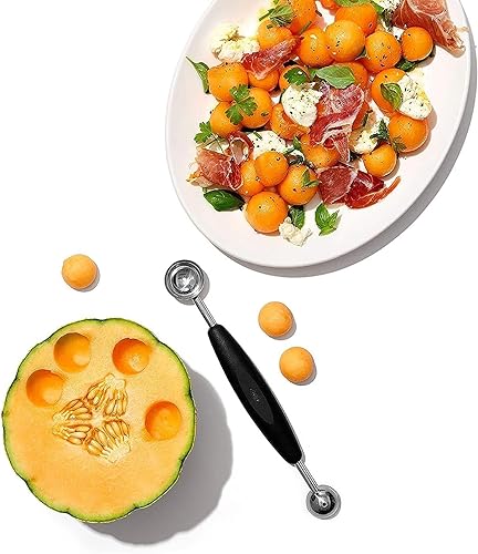 Miniatura 7 de Cuchara de melón de acero inoxidable 2 en 1, cuchara de melón de doble cara, helado de melón de sandía adecuado, cómodo agarre antideslizante