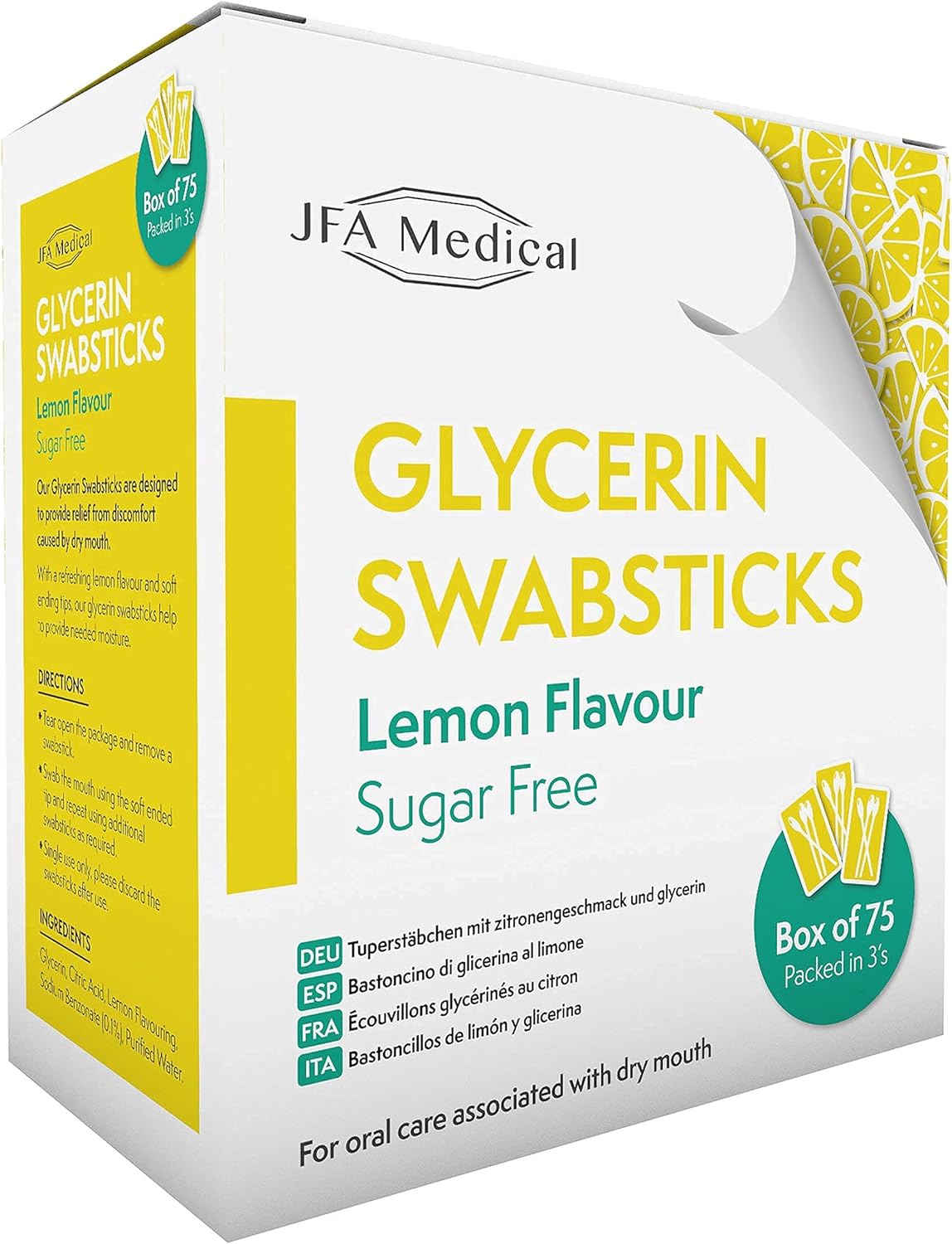 JFA Medical Glycerin Swabsticks Lemon Flavour Sugar Free Swab Sticks