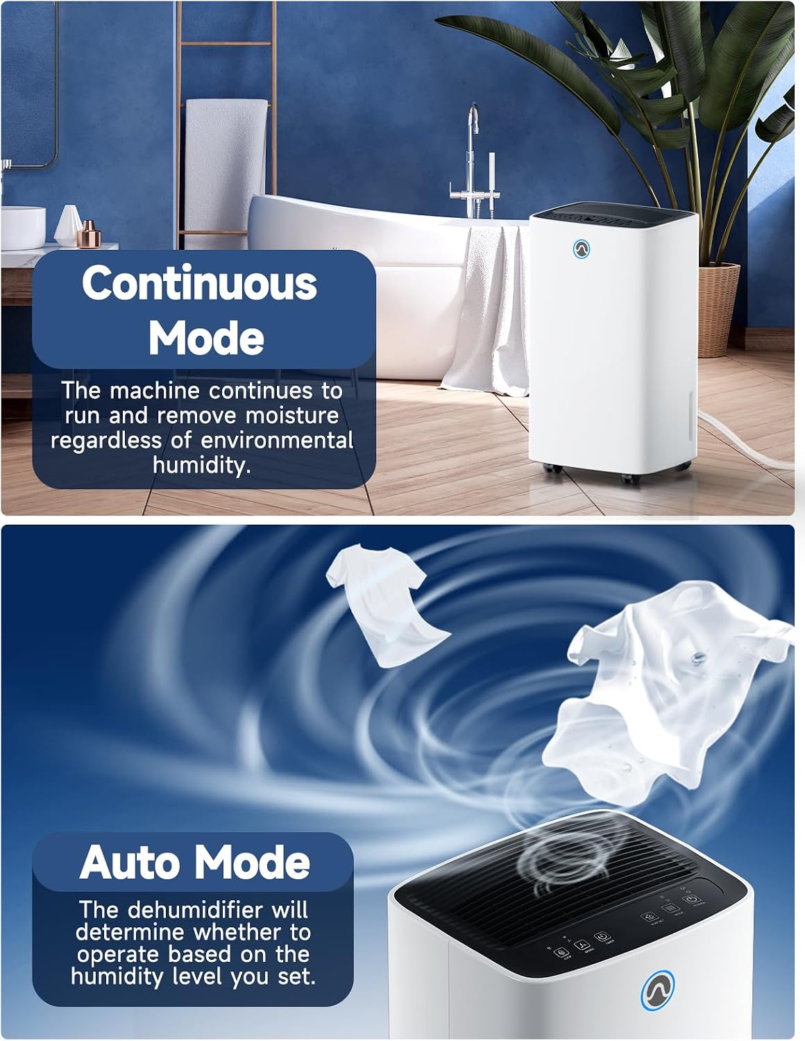 Dehumidifier for Home and Basement for 2000Sq.Ft, 25 Pints Dehumidifiers for bathroom, Large Room, Water Tank Capacity with Drain Hose, Intelligent Humidity Control, Childlock, Laundry Dry
