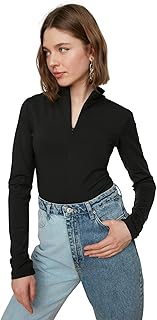 ترنديول بودي محبوك بسحاب وياقة واقفة للنساء TWOAW21BD0070