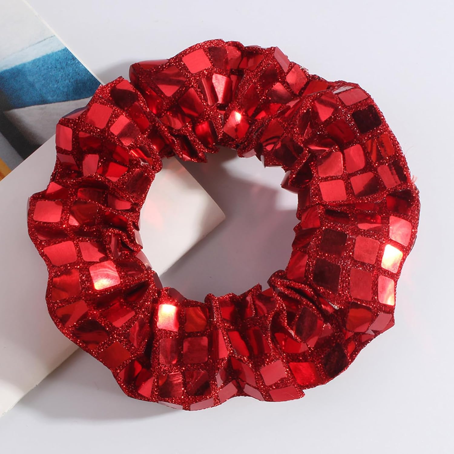 Sliver Glitter Hair Tie Disco Sequin Hair Scrunchies New Years Hair Accessories for Women Girls Happy Birthday Bachelorette Party Favors 2pcs (Red) - Image 4