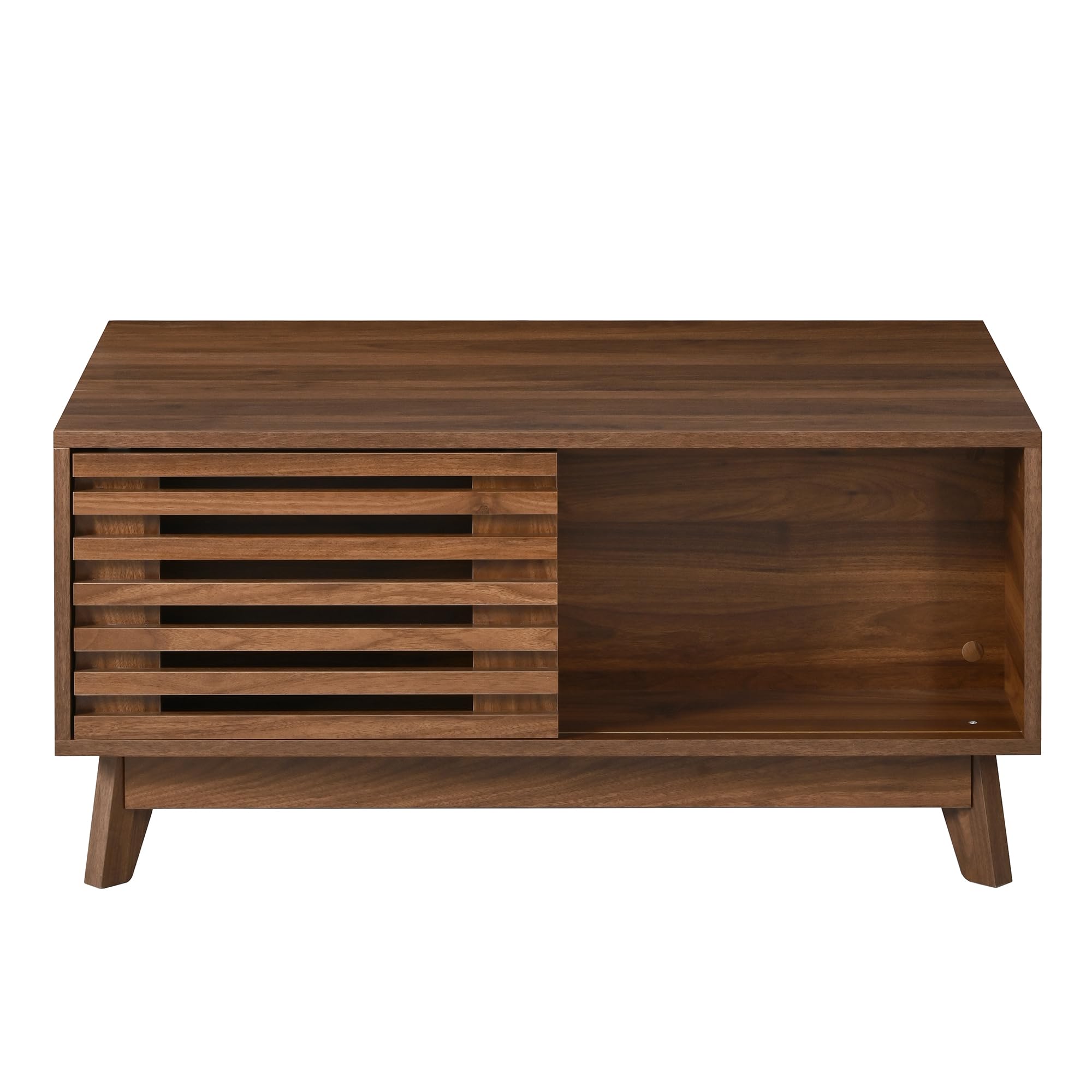 SACOOL Mesa de centro moderna retro, altura ajustable, puerta corredera, efecto nogal, cuerpo de MDF, mesa de salón multifuncional, nogal