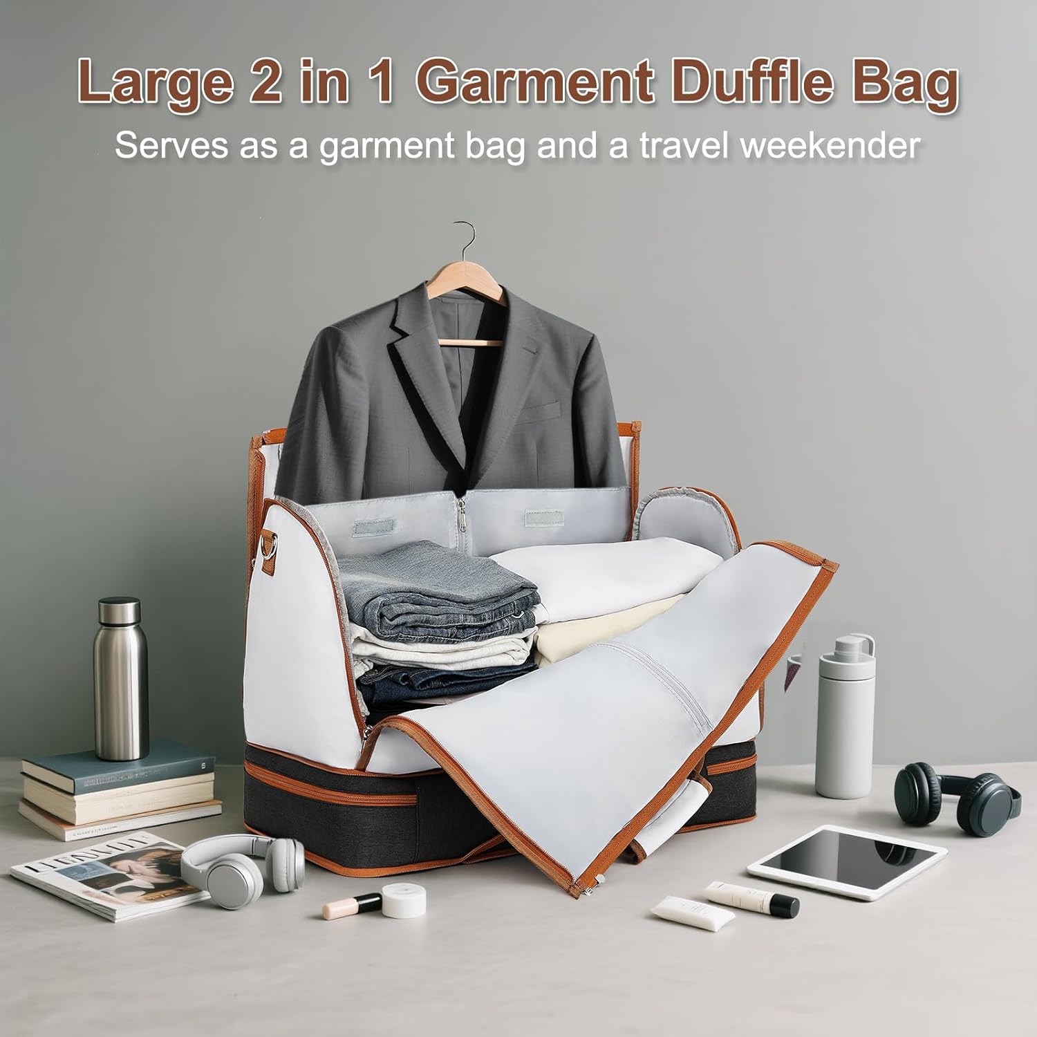 Garment Duffle Bag for Travel - Convertible Carry on Garments Duffel Bags Travel Bag for Women Men Large Weekender Bag with Shoes Compartment 3 in 1 Hanging Clothes Suit Dress Bag 3pcs Set - Image 8