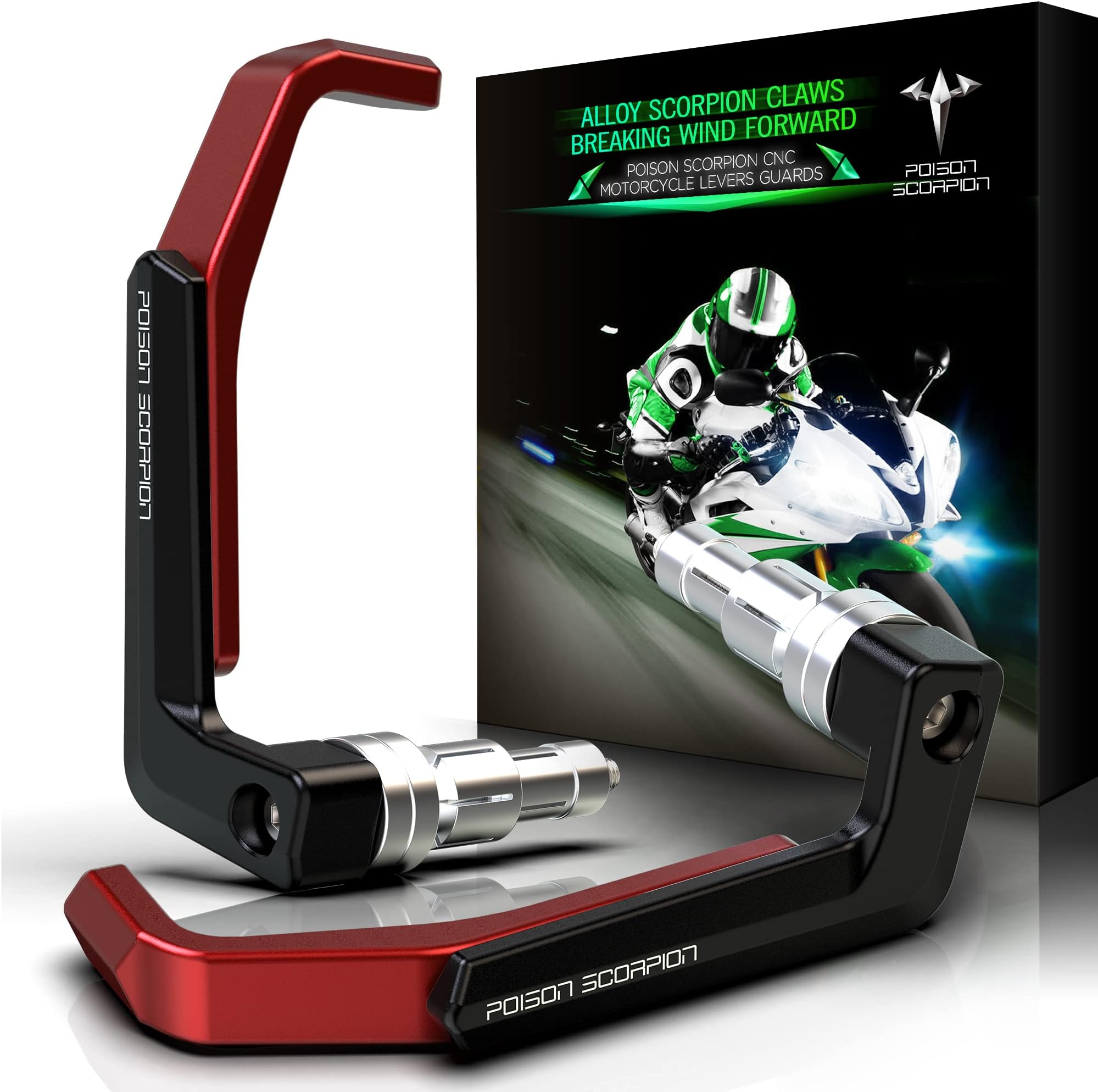 POISON SCORPION 7/8 Lever Guards Motorcycle Handlebar Protector | Universal Clutch Brake Extendable Bar End Handguards Brush Accessories 6061 T6 Aluminum CNC Red fit Sport Street Enduro Dirt Bike