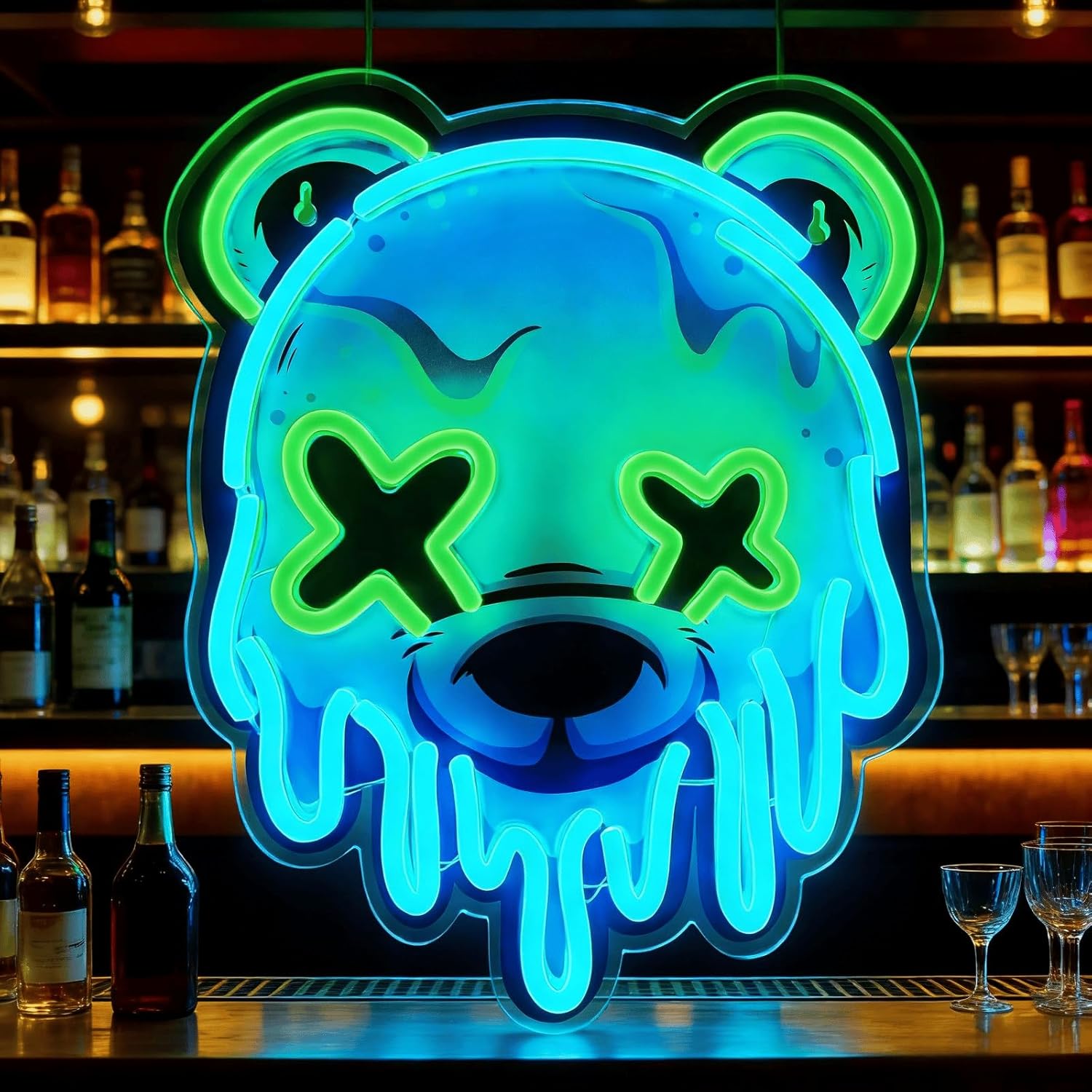 Ice Bear Neon Sign for Wall Decor, USB Powered Adjustable Brightness Anime Bear LED Light, Neon Lights for Room, Bar, Club, Party, Man Cave, Unique Gifts for Teenager