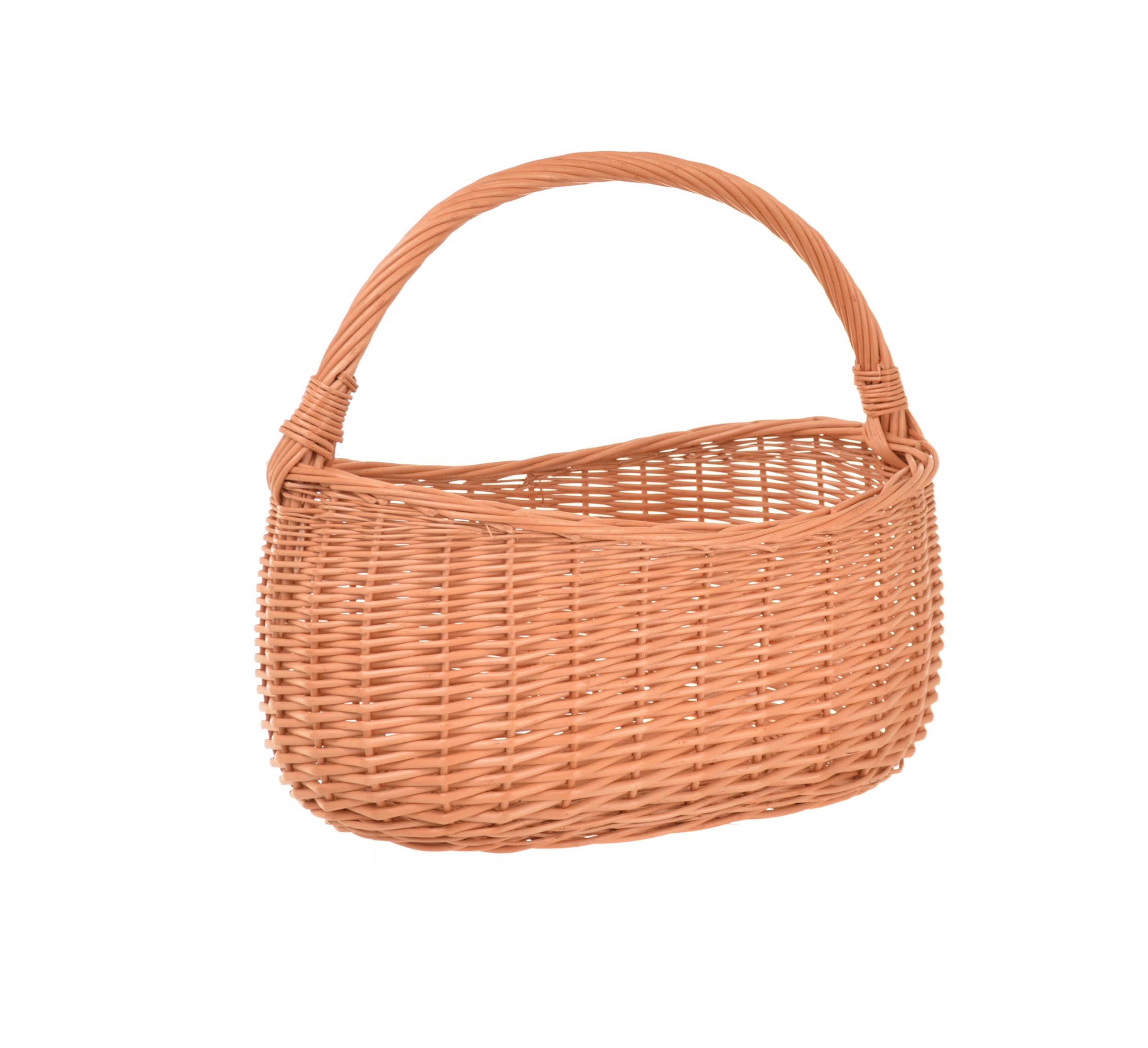 Cestino in vimini intrecciato, 40 x 35 x 24 cm, marrone naturale, con manico, cestino da picnic, cestino per la spesa in vimini, grande e leggero