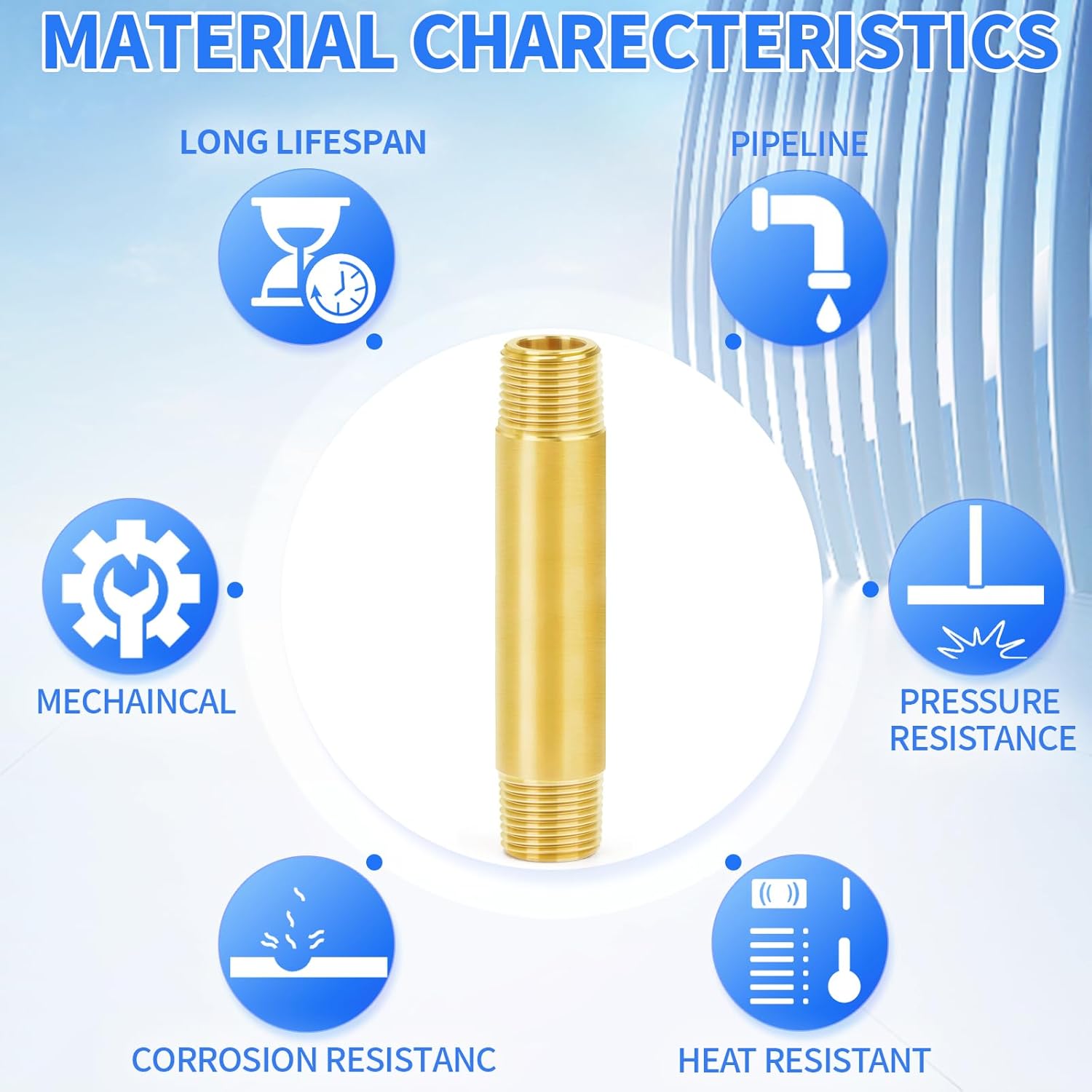 ChillWaves Brass Pipe Fitting, Long Nipple Pipe 1/2" NPT Male x 1/2" NPT Male Thread 4" Length(100MM)(1-PACK)
