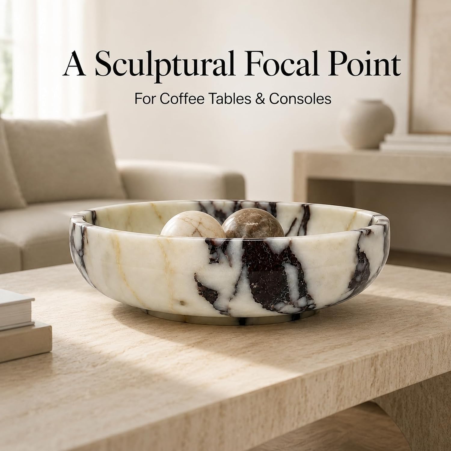 Calacatta Viola Marble Decorative Bowl for Coffee Table, 9.84 Inch image 5