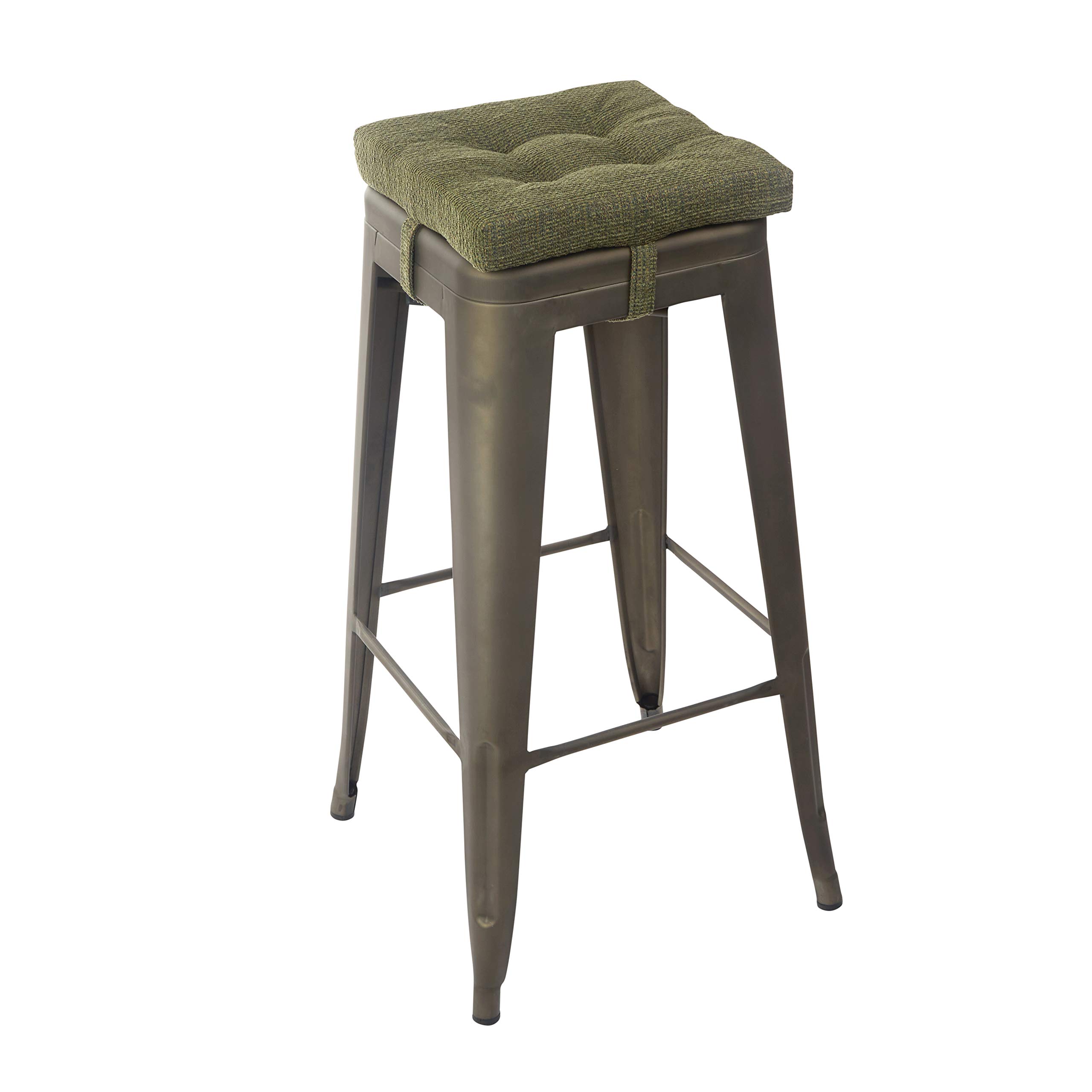 Klear Vu Non-Slip Gripper Tufted Square Stools Cushions with Tie Straps for Dining Rooms, Kitchen Bars, Cafes and Restaurants-Set of 4, 12”x12”, 4 Count (Pack of 1), Green