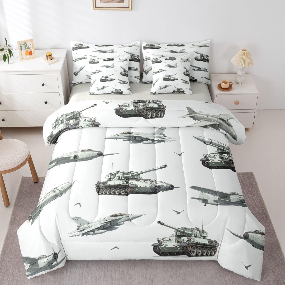 Erosebridal Military Grey Comforter Set Queen Size 7 Pieces