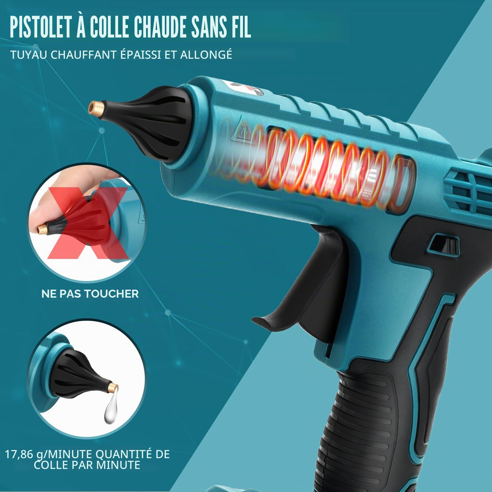 Ecarke Pistolet à Colle Sans Fil Compatible avec Batterie MaKita 18V, Pistolet à Colle Chaude Sans Fil Idéal pour Les Réparations Artisanales (avec 20 Bâtons de Colle de 11 mm)-Outils Uniquement