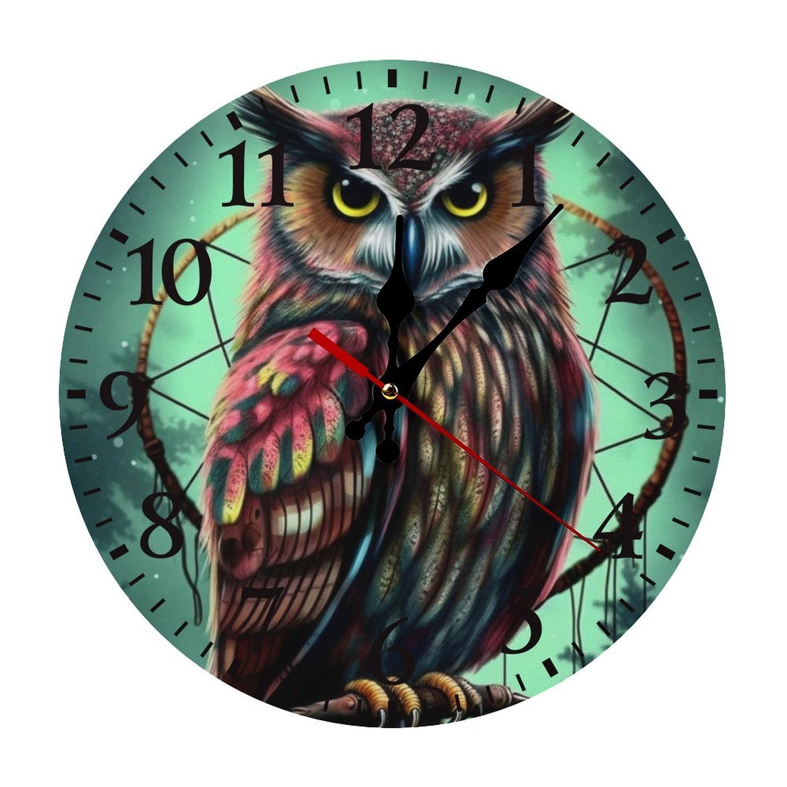 NTVOWPZO 10 Inch Wall Clock Owl Battery Operated Wall Clocks Silent Non-Ticking Round Wall Clock for Living Room Kitchen Home Office Wall Decorative Clock