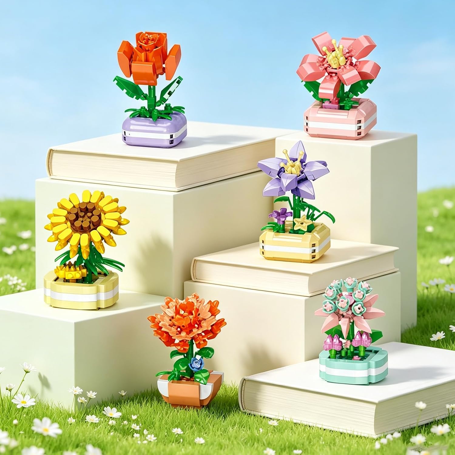 12 PCS Prefilled Easter Eggs with Succulent Flowers Building Blocks Set, Easter Basket Stuffers Fillers for Girls Boys Easter Theme Party Favors, Easter Egg Hunt Prizes and Classroom Gifts