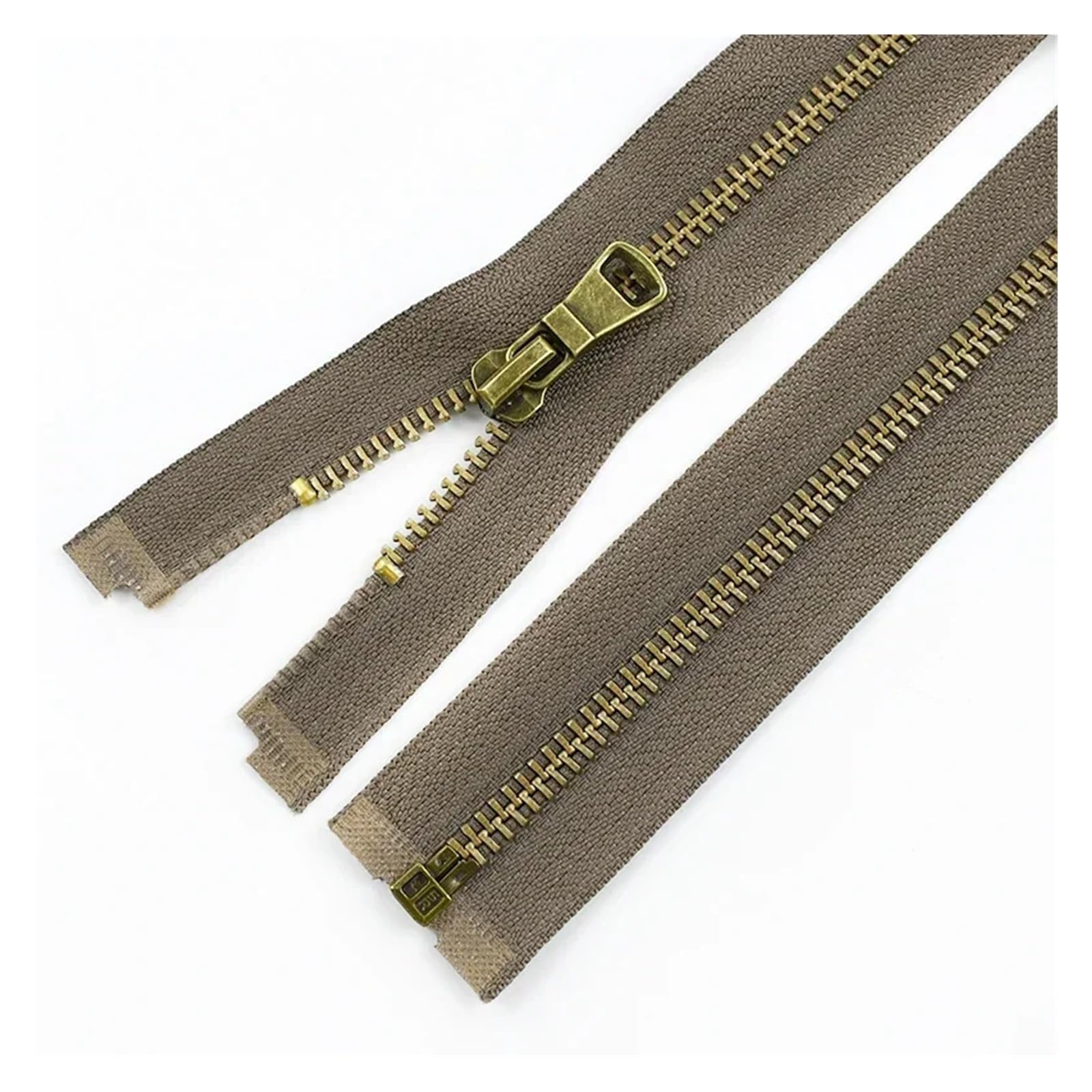 2–10 Stück 5# bronzefarbene Metallreißverschlüsse 40–80 cm offener Reißverschluss for Nähen von Kleidung, Kleidungsstück für Jacken Nähen Mäntel(Khaiki,No5-80cm,10Pcs)
