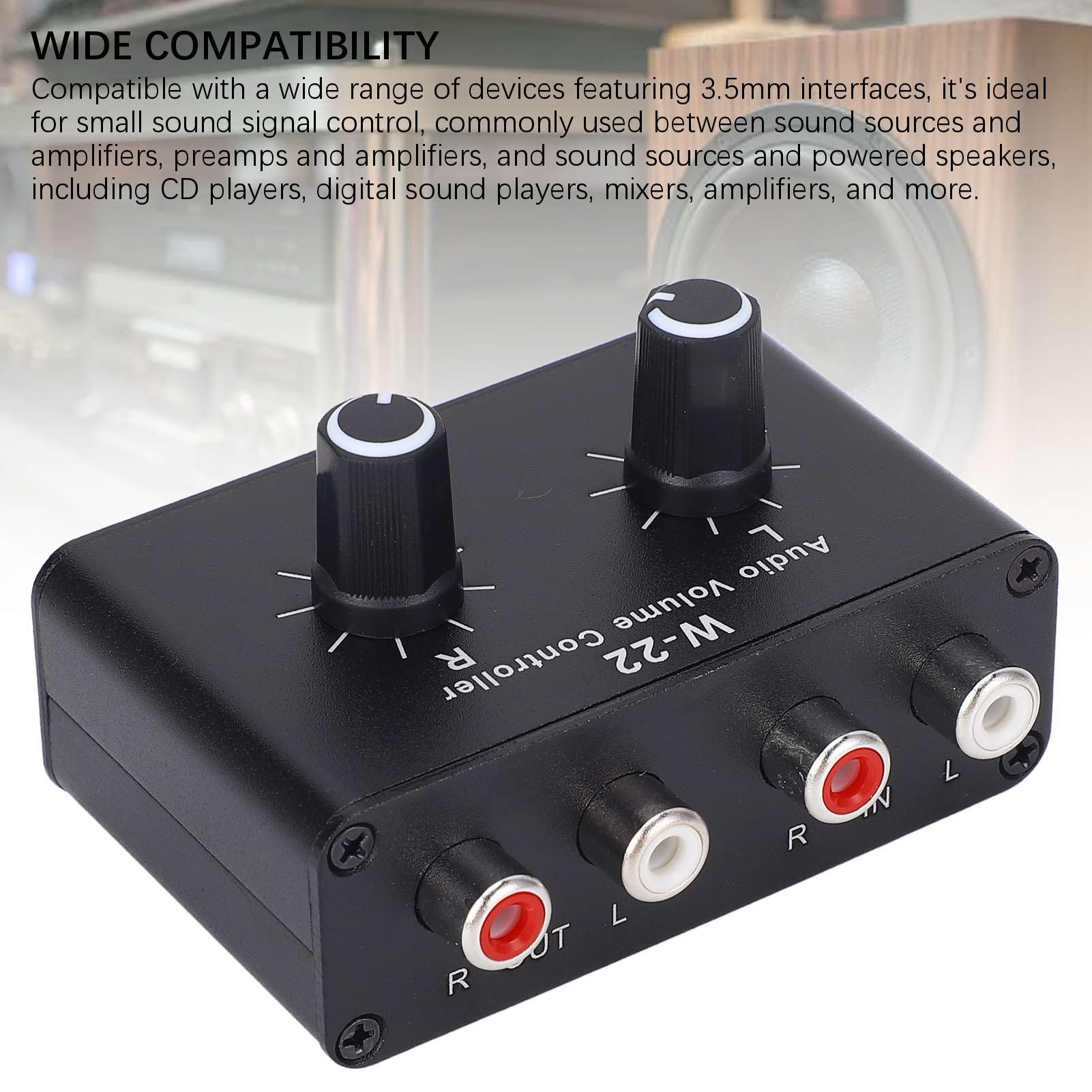 Boîte de Commande de Volume 3.5 mm, Atténuateur Audio sans Perte avec Équilibre Canal L/R pour Amplificateur, CD, Mélangeur