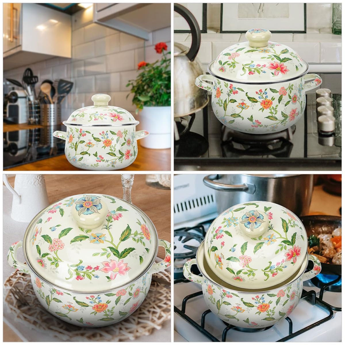 Pentola Smaltata da 3l per Zuppe Manico Leggero e Design Elegante, per Cucinare Zuppe Calde e Bollire Latte in Cucina