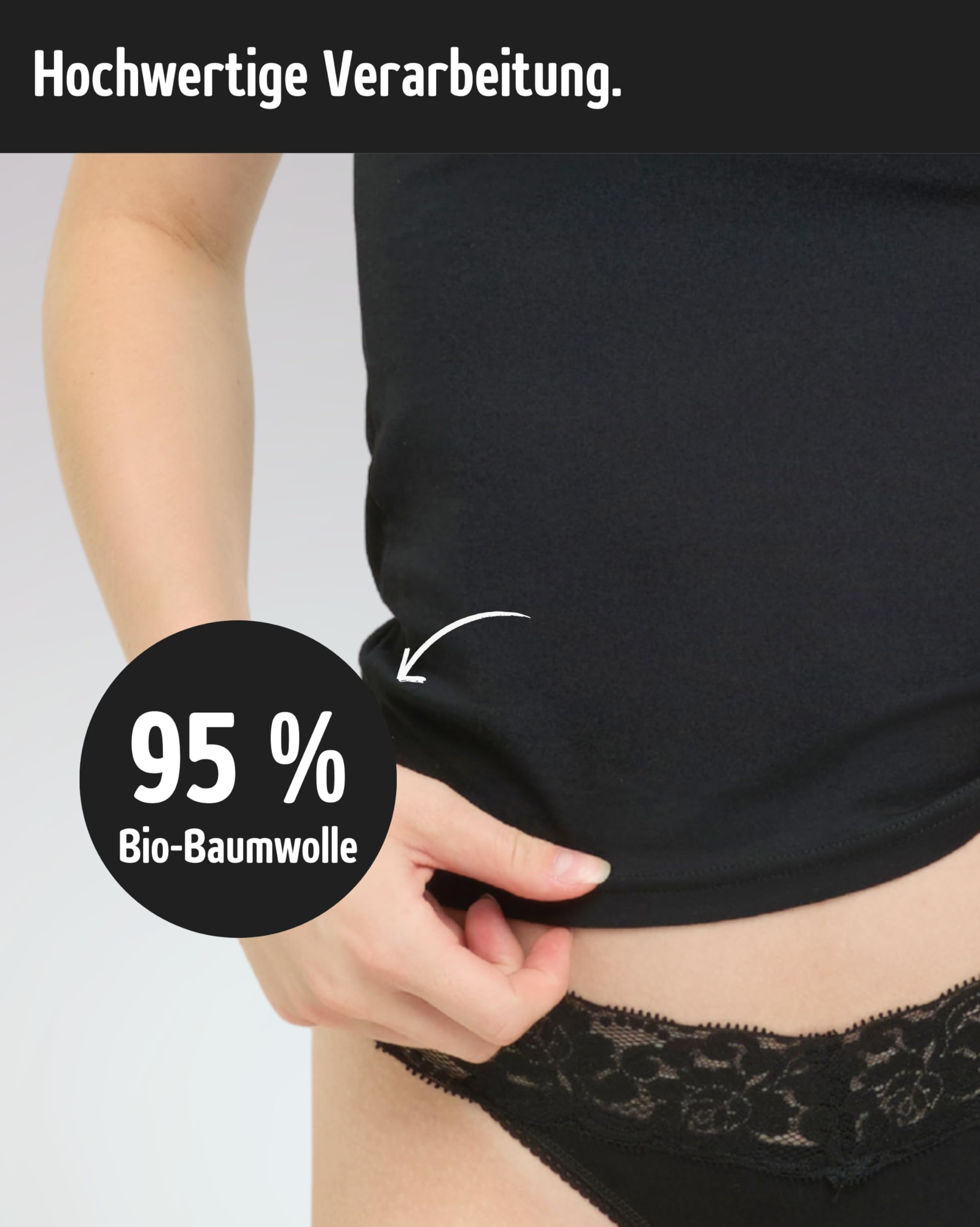 Damen Spaghetti Top mit Spitze aus Bio-Baumwolle 3er Pack – Körperbetonte Passform – Hochwertige Unterhemden mit klassischen Trägern (Gr. S–2XL)