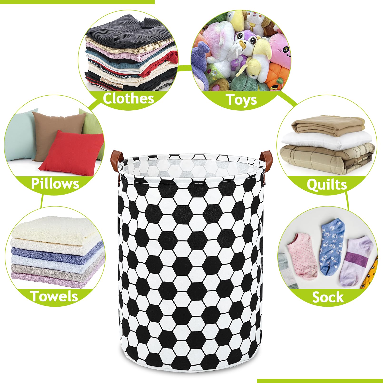 Incisite Laundry Hamper, Round Laundry Basket, Large Canvas Fabric Lightweight Storage Basket - Image 3
