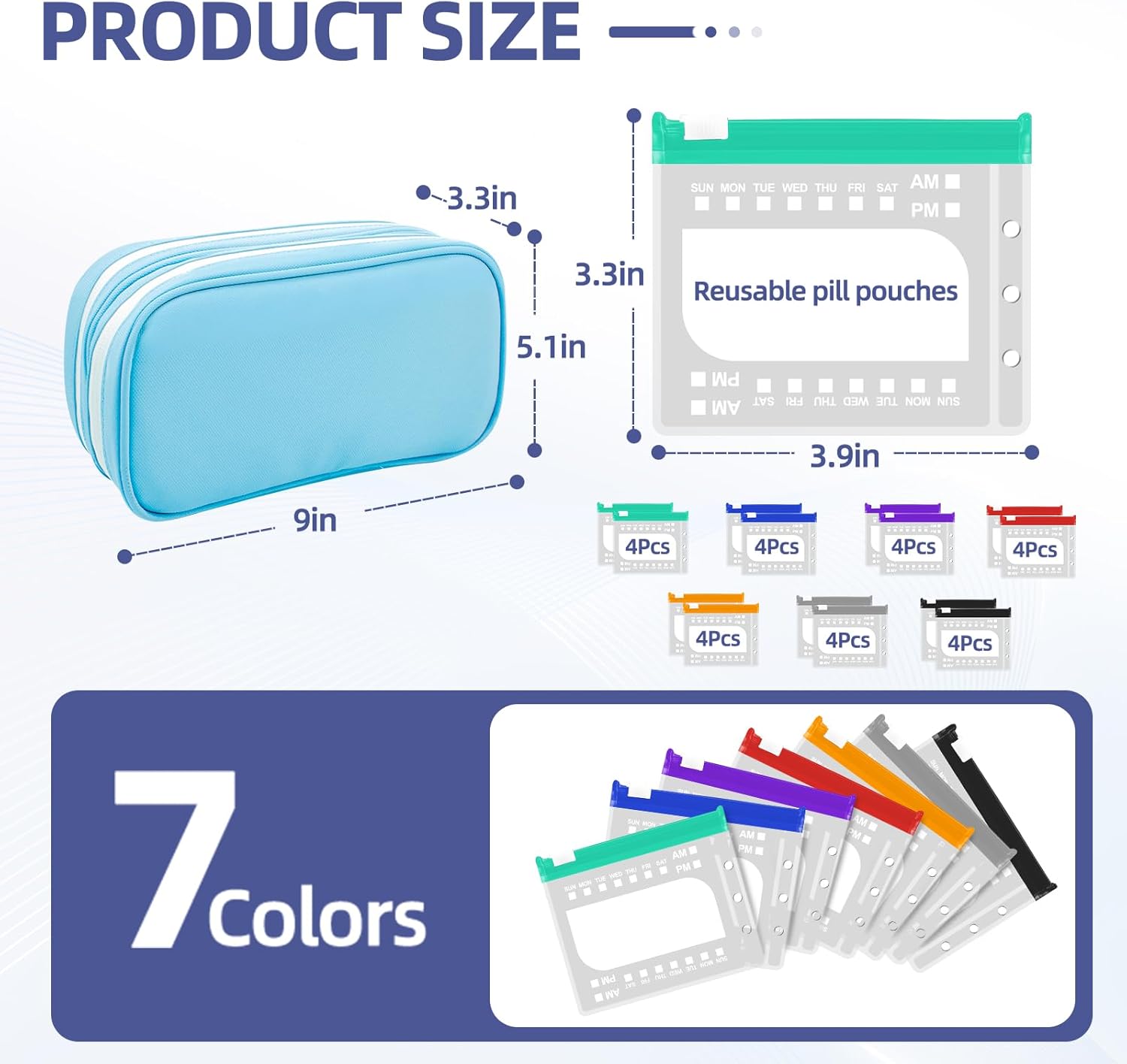 XXL A6 Double-Compartment Waterproof Pill Organizer with 28 M Size Zippered Pill Pouches for A6 Binder, Large BPA-Free Monthly Medicine Organizer, Reusable Travel Pill Storage System - Image 4