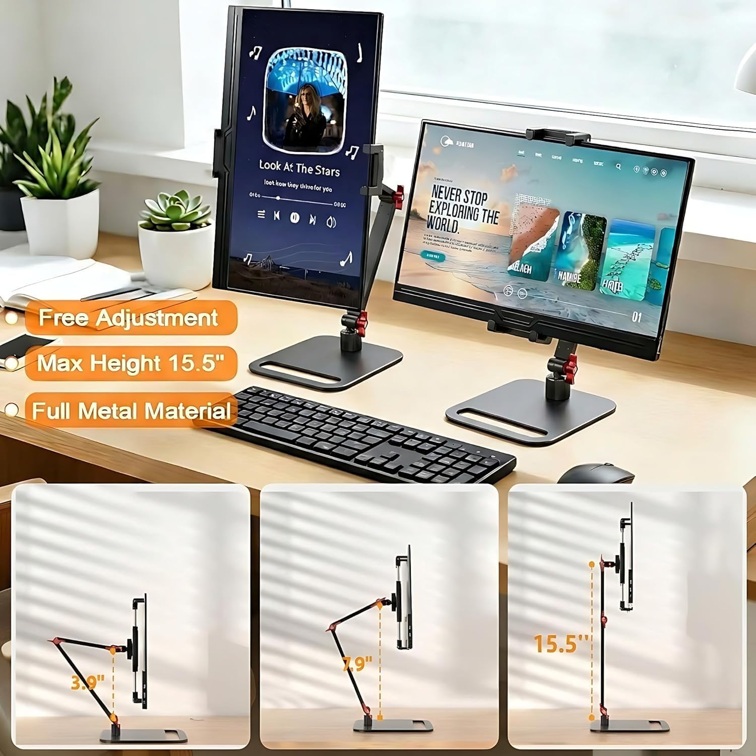 Supporto per monitor portatile regolabile per schermi da 6 a 18,5 pollici, base per display desktop, supporto universale in alluminio portatile da 12,9 pollici