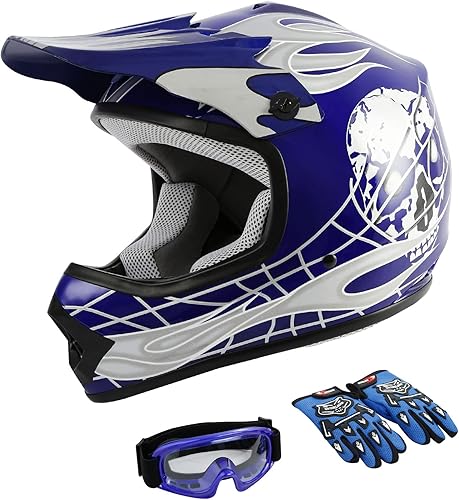 TCMT - Casco para motocross y bicicleta para niños y jóvenes aprobado DOT color blanco Casco para ATV  Gafas  Guantes