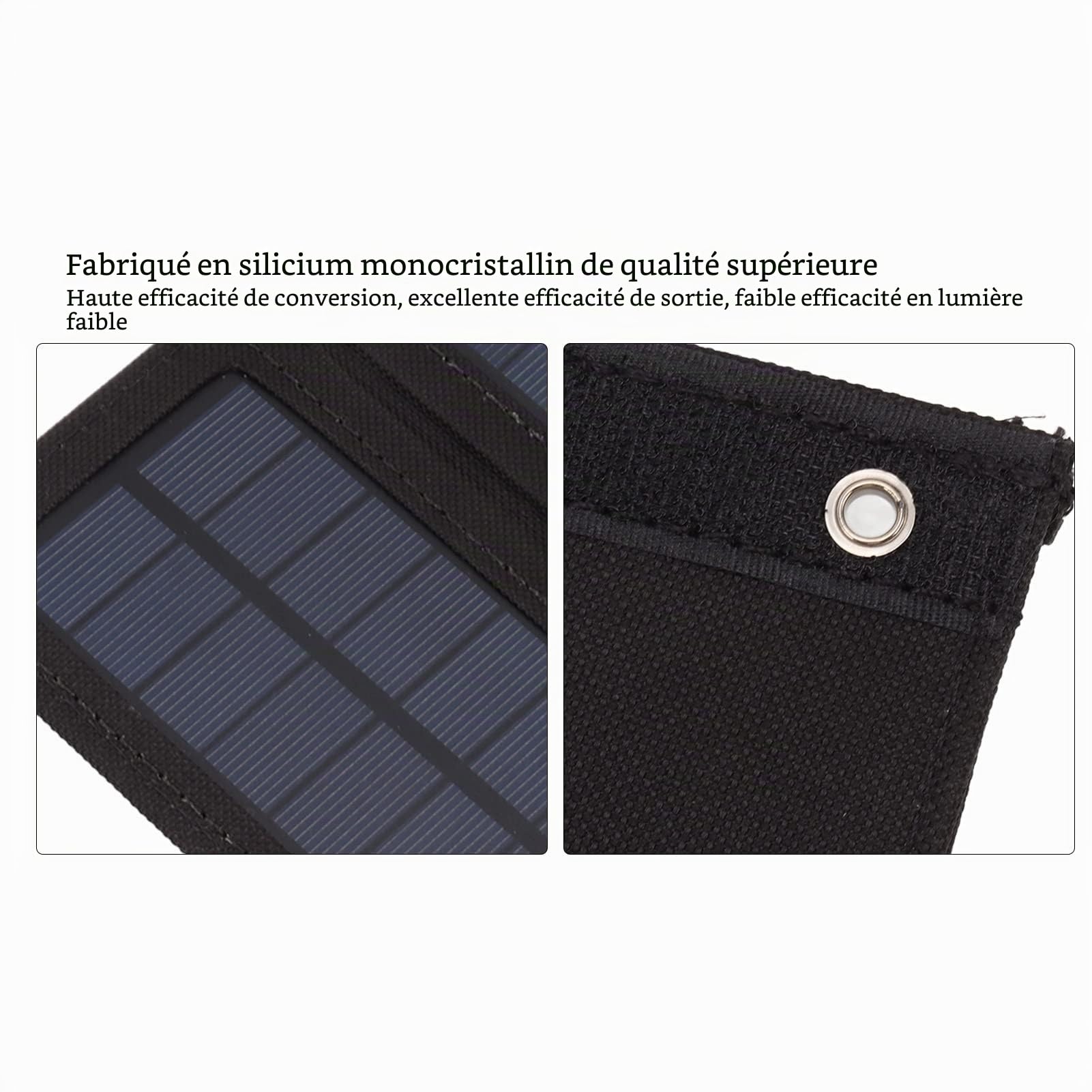 Panneau Solaire Portable 50 W, Sac de 5 Panneaux Solaires Pliables en Silicium Monocristallin avec Port de USB, Boîtier de Panneau Solaire pour Camping, Randonnée, Sac à Dos