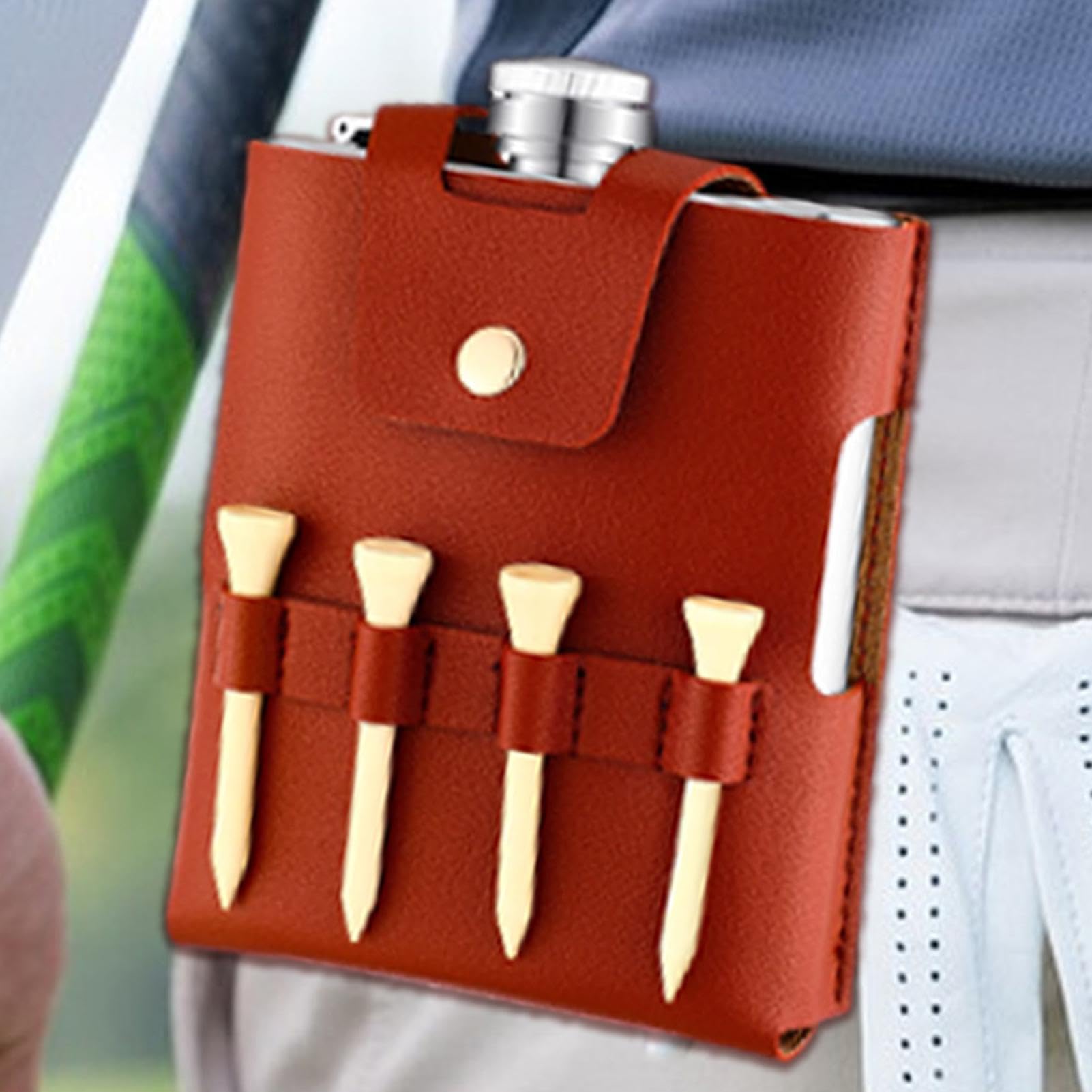 Custodia In Pelle Per Fiaschetta Da Golf Uhngw – Borsa Da Cintura In PU Con Slot Per Tee E Forchetta, Antiscivolo E Elegante