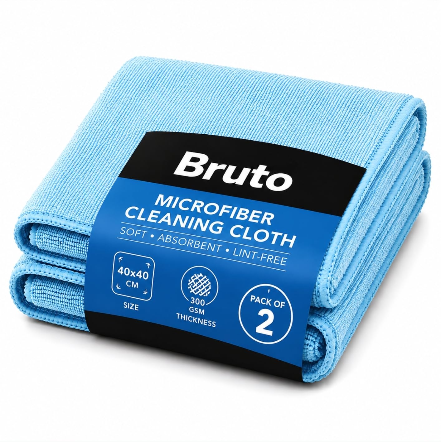 bruto Microfiber Cleaning Cloth Pack of 2 | 40x40 cm, 300 GSM Thick | Soft, Super Absorbent & Lint-Free Cleaning Cloth | Washable Cloth for Car, Kitchen, Glass, Laptop, TV & Home Cleaning (Sky Blue)-image-1