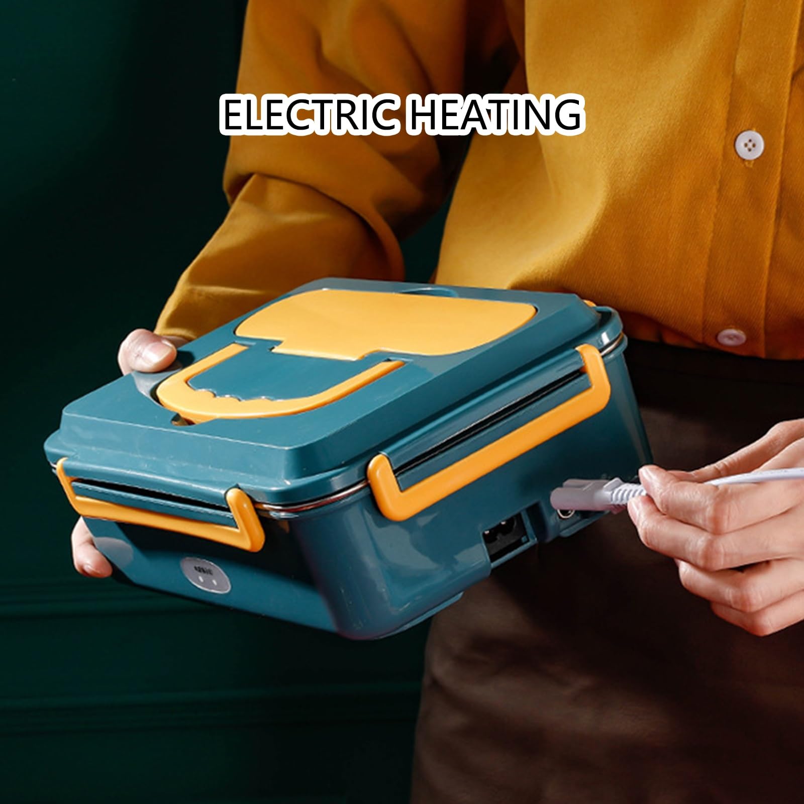 Auslaufsicherer,Elektrischer Lunchbox mit Innenbehälter aus Edelstahl 304 | Leicht zu Reinigen,inklusive Besteck,geeignet for den Einsatz im Büro(Blue,Three-compartment)