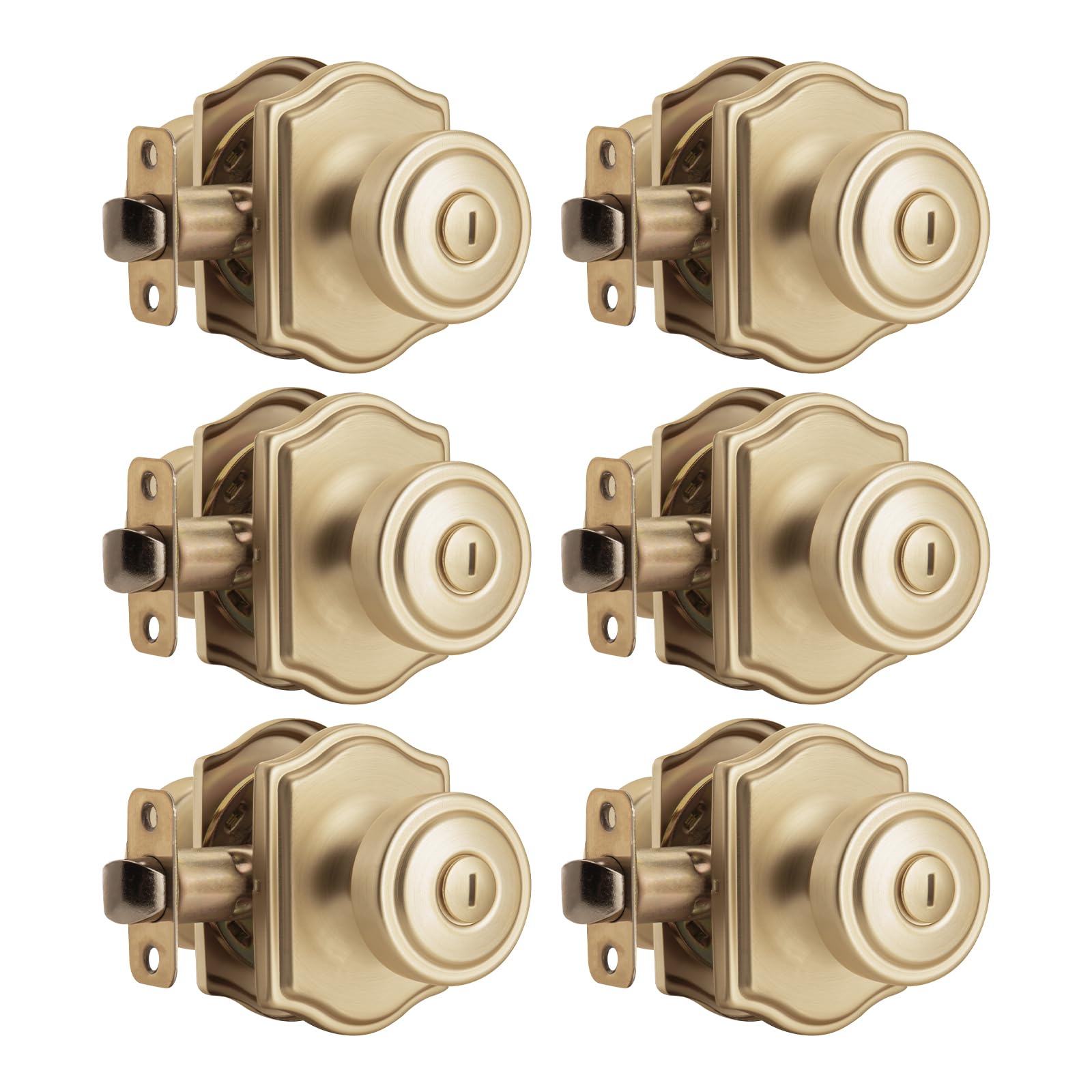 Brushed Gold Door Knobs - 6 Pack with Privacy Lock -1