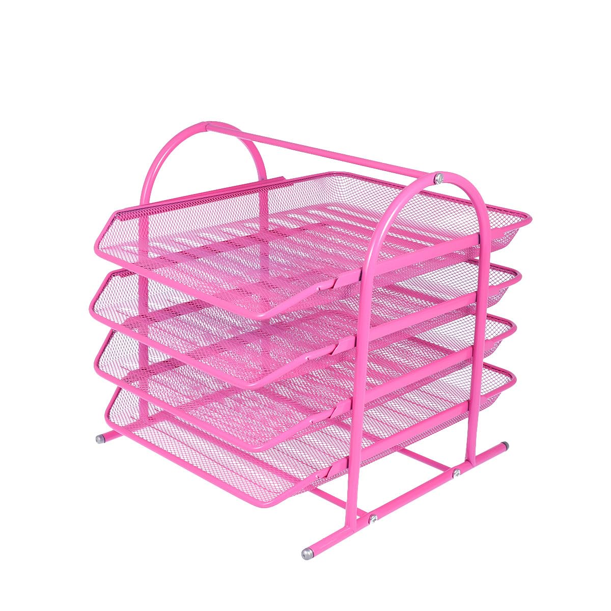 Porte-dossiers à Quatre Niveaux en Fer pour Bureau, Rose