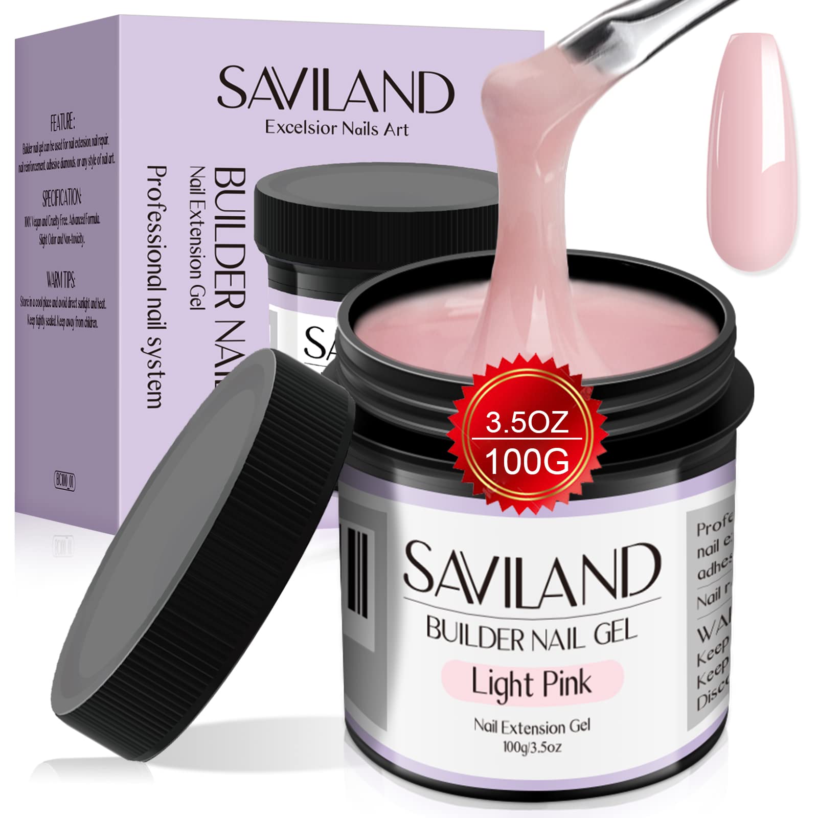 Saviland 100g Light Pink Builder Nail Gel – 3.53oz Hard Gel for Nails Large Capacity Nail Strengthen Gel for Nail Extension Nail Art Manicure Starter U V Nail Gel for Professional Nail Salon Home DIY
