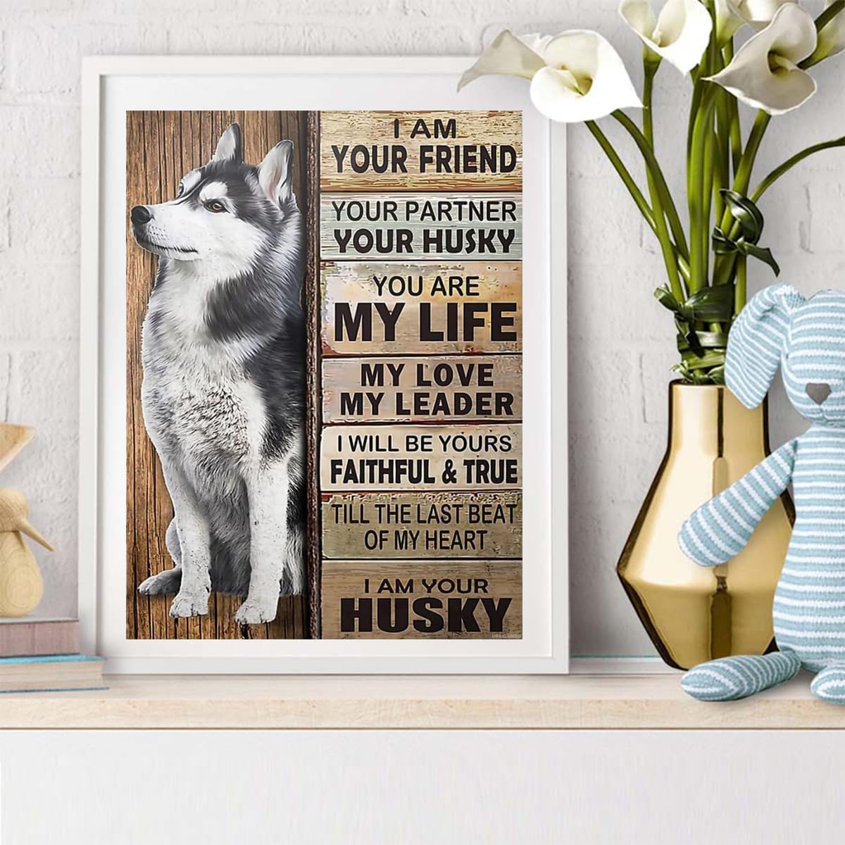 UPABLUNSO Diamond Painting Kits for Adults Huskies Friend Words DIY 5D Animals Diamond Art Kits Round Full Drill Diamond Dot Pictures Craft Art for Home Wall Decor 12x16 inch