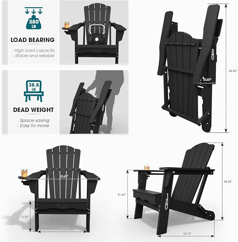 THOEOE Folding Adirondack Chair, HDPE All-Weather Outdoor Chair image 3