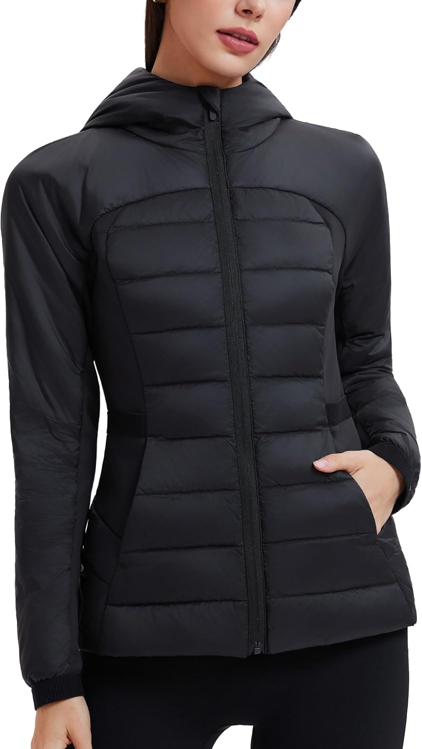 Mudere Women's Lightweight Quilted Puffer Jacket with Hood 800 Fill Power, Zip Up, Slim Fit, Casual Winter Coat for Travel