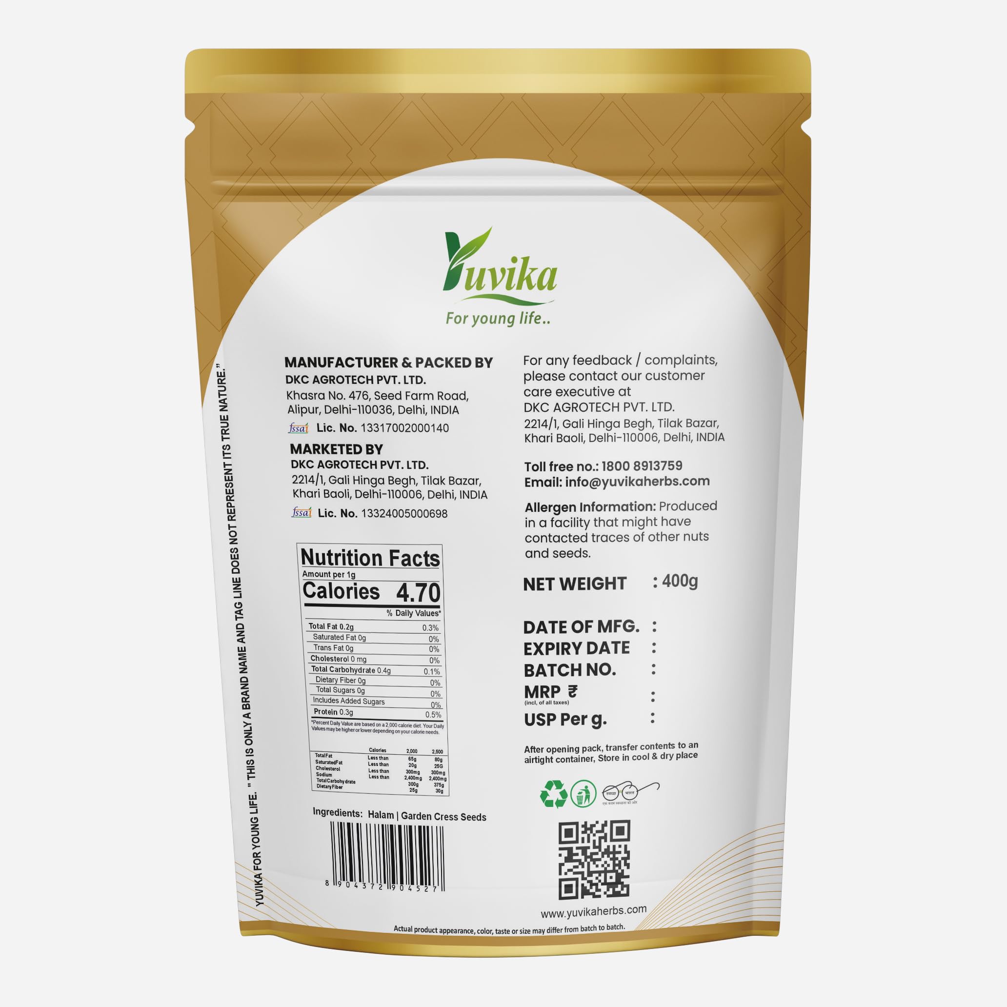 Yuvika Halim- Halam - Halo - Lepidium Sativum Linn - Chandrasur - Garden Cress Seeds 400 Grams 1