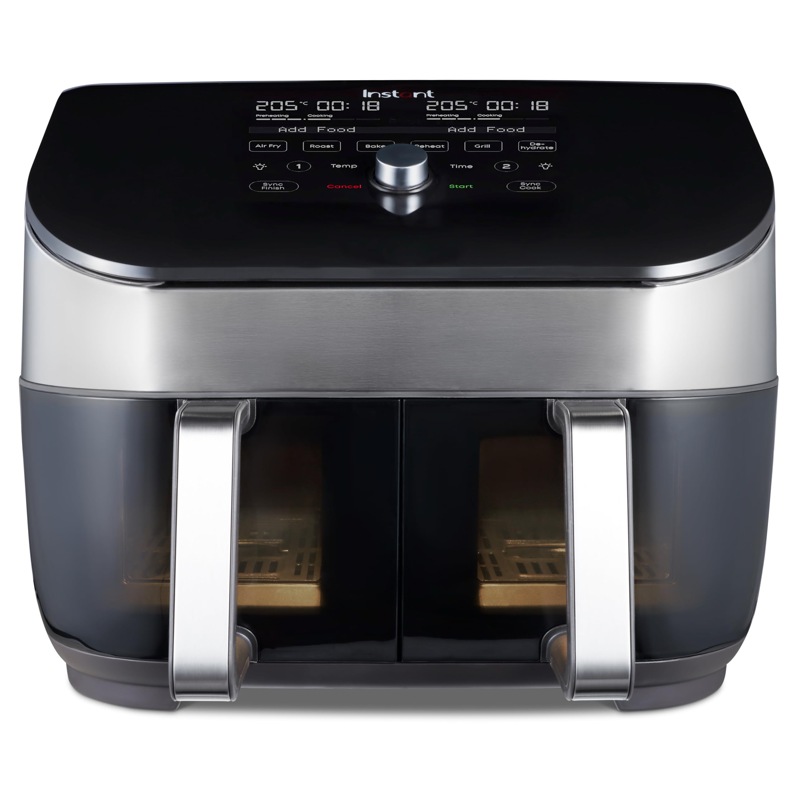 Instant Vortex Plus Dual Air Fryer with Large Double Air Frying Drawers and 8 Smart Programmes - Bake, Roast, Grill, Dehydrate, Reheat, XL Capacity - SyncCook & SyncFinish - Stainless-1700W