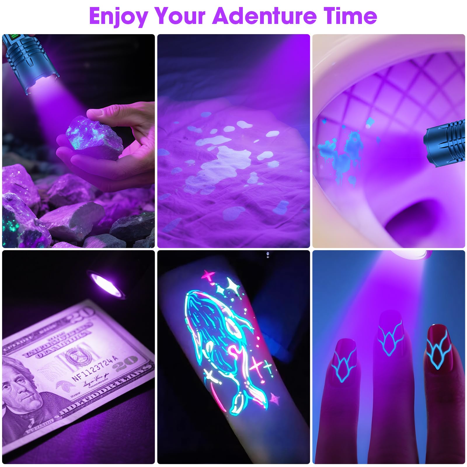 Linternas de luz negra para detección de orina de mascotas, luz negra UV y linterna de lúmenes altos, recargable, impermeable, linterna LED UV táctica para curado de resina, escorpión, camping, azul
