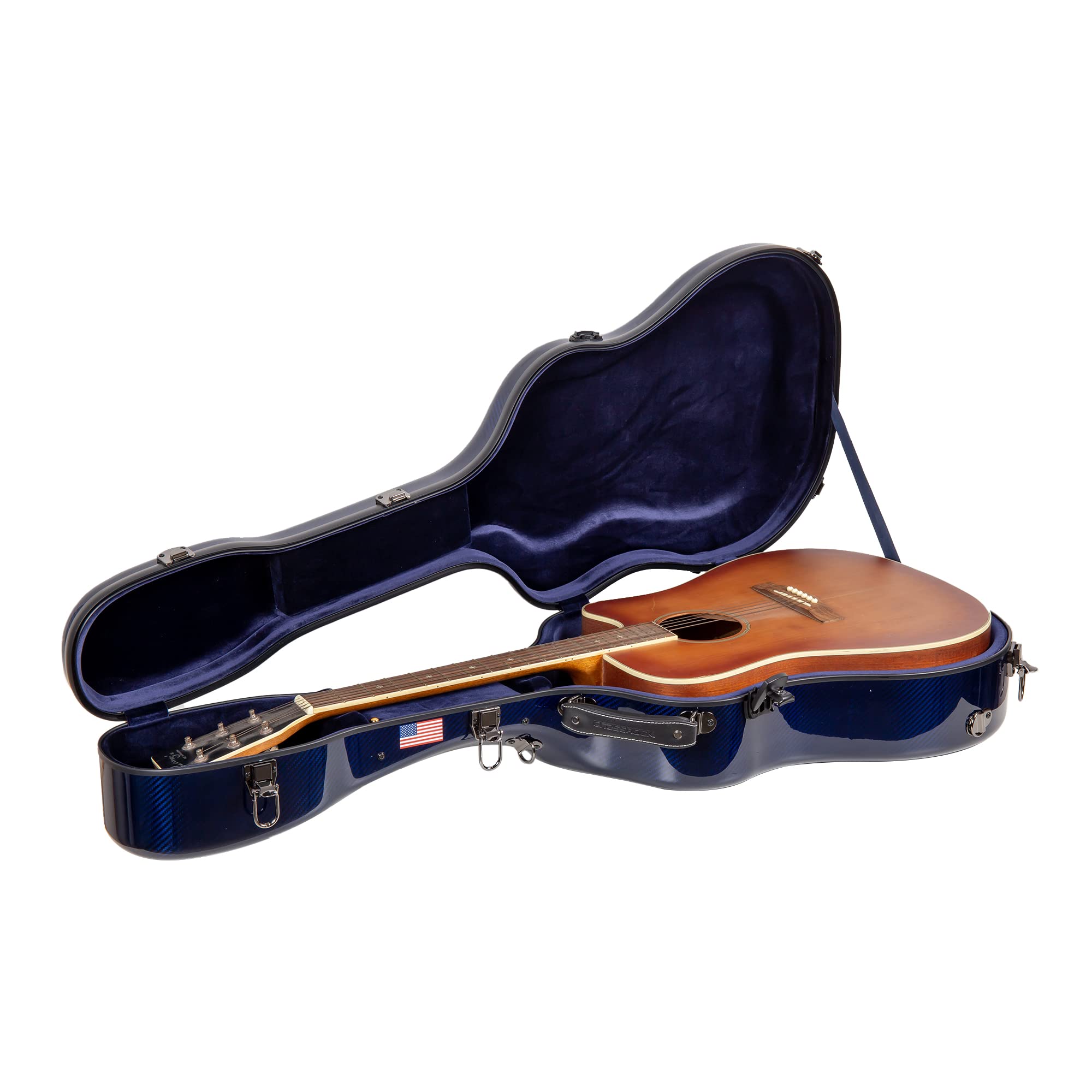 Crossrock Air Carbon series Dreadnought Acoustic Guitar case, 100% carbon fiber Flight Case with protective cover, American Flag version- Blue (CRF6030DBL-USF)
