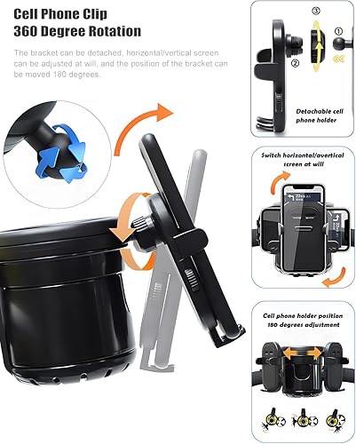 Miniatura 3 de Paquete combinado de movilidad 3 en 1, gancho, teléfono y portavasos para caminante, soporte portátil para bebidas para silla de ruedas y cochecitos