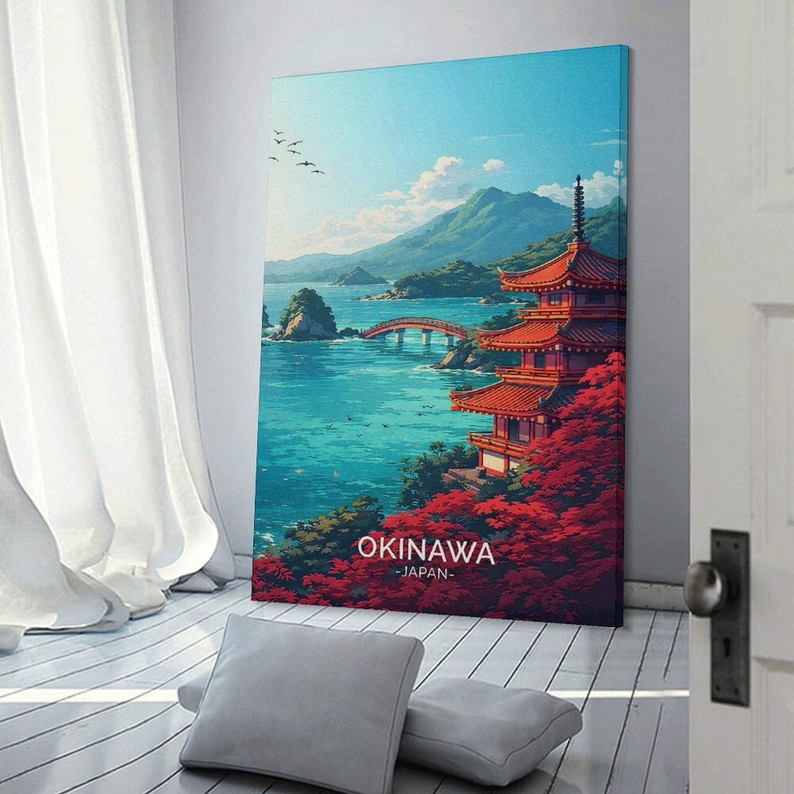 Junmoney Okinawa Japan Pagoda Landscape Home Decor Wall Art, 08x12inch(20x30cm), for Wall Displays, Bedrooms Or Room Updates, Ideal for Building A Coordinated Art Wall