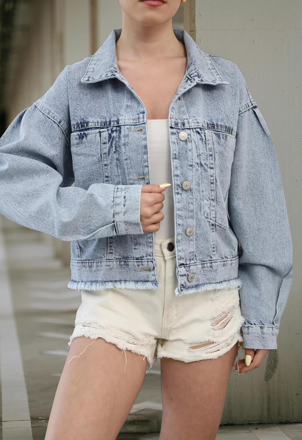 Women's Ripped Short Jean Jacket frayed Casual Denim Jacket Tops - Image 3