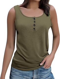 Camiseta de manga corta para mujer de color liso con cuello redondo abotonado y manga corta Top de seda, café, XXL