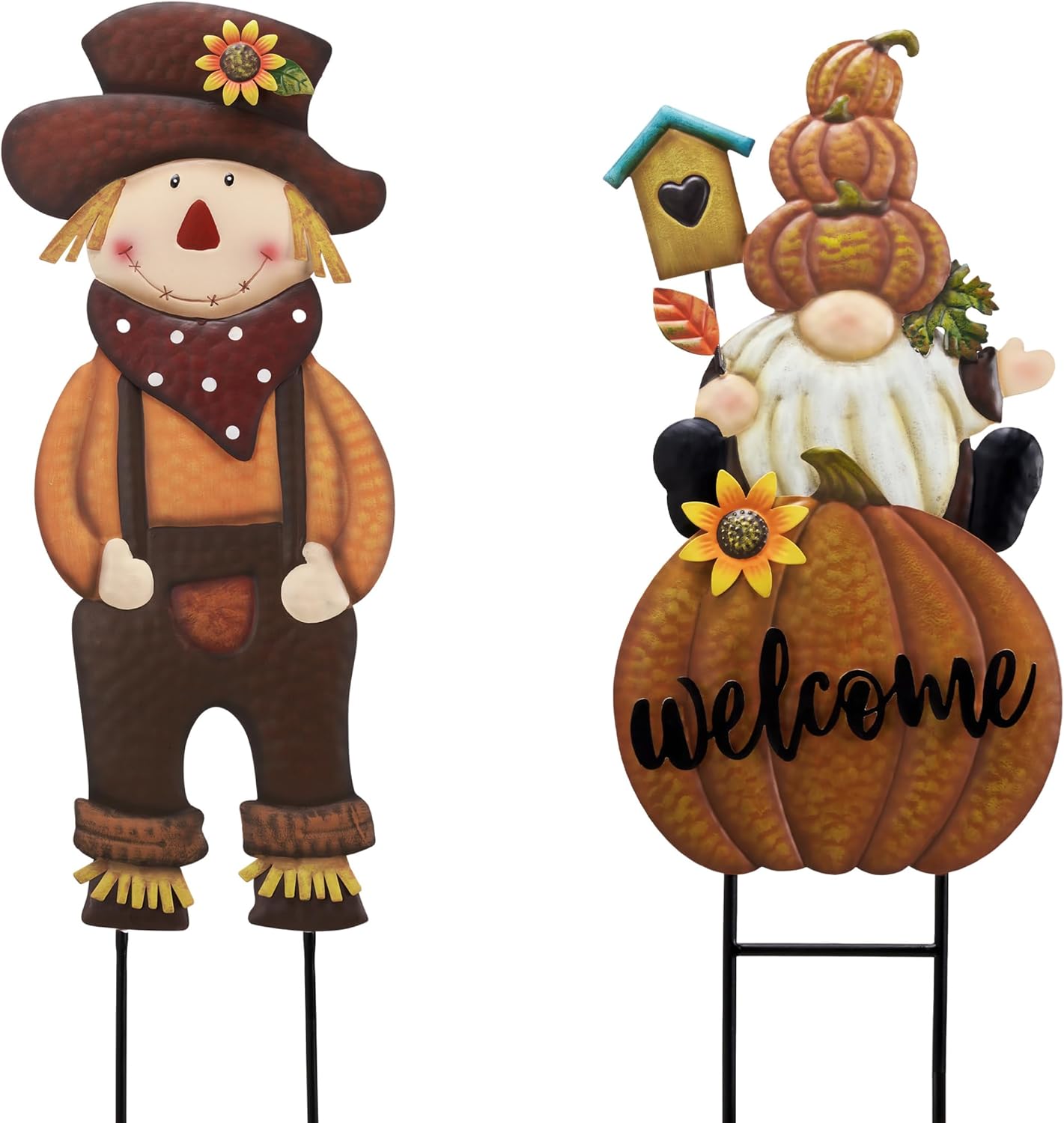 TERESA'S COLLECTIONS Fall Gnome Pumkin Decorations Garden Stakes for Ourdoor, Harvest Metal Welcome Signs for Yard Decor, Orange Autumn Fall Decor for Thanksgiving Decorations, Gift for Mom